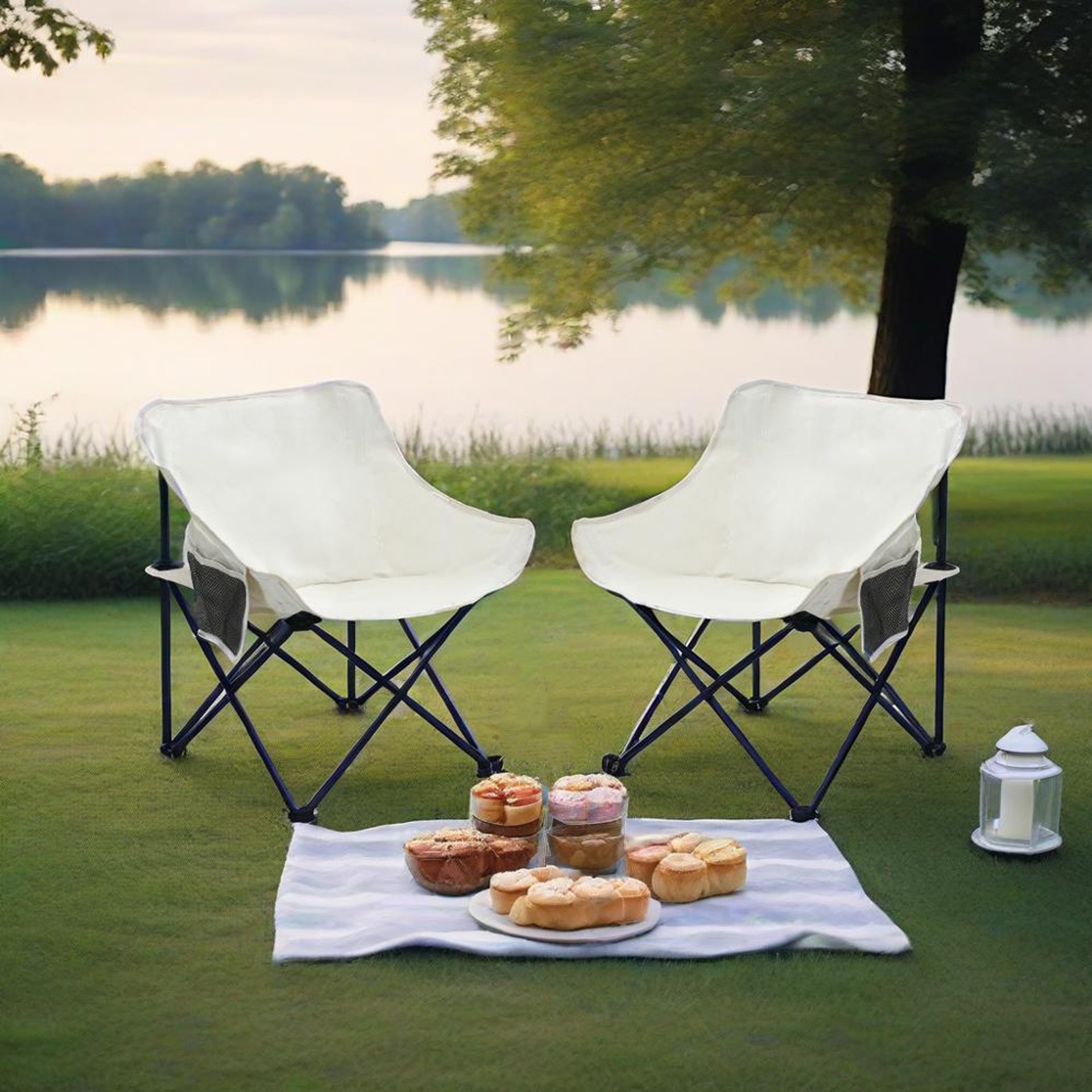 Outdoor Camping Chairs Folding Portable With Carry Bag (Set of 2) - Beige - Image 4