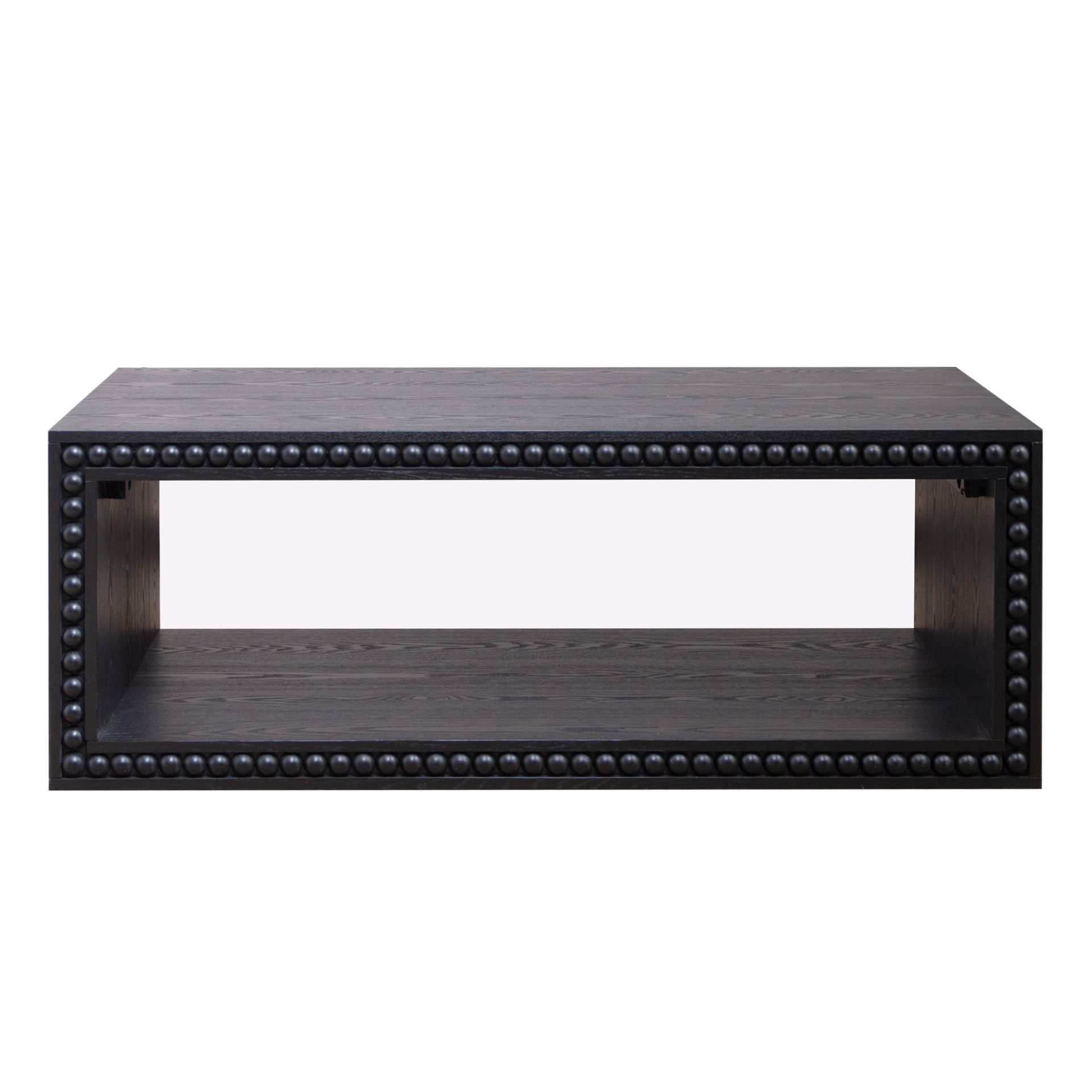 Beaded Edge Coffee Table, Rectangular Center Table With Open Storage Shelf - Black - Image 5