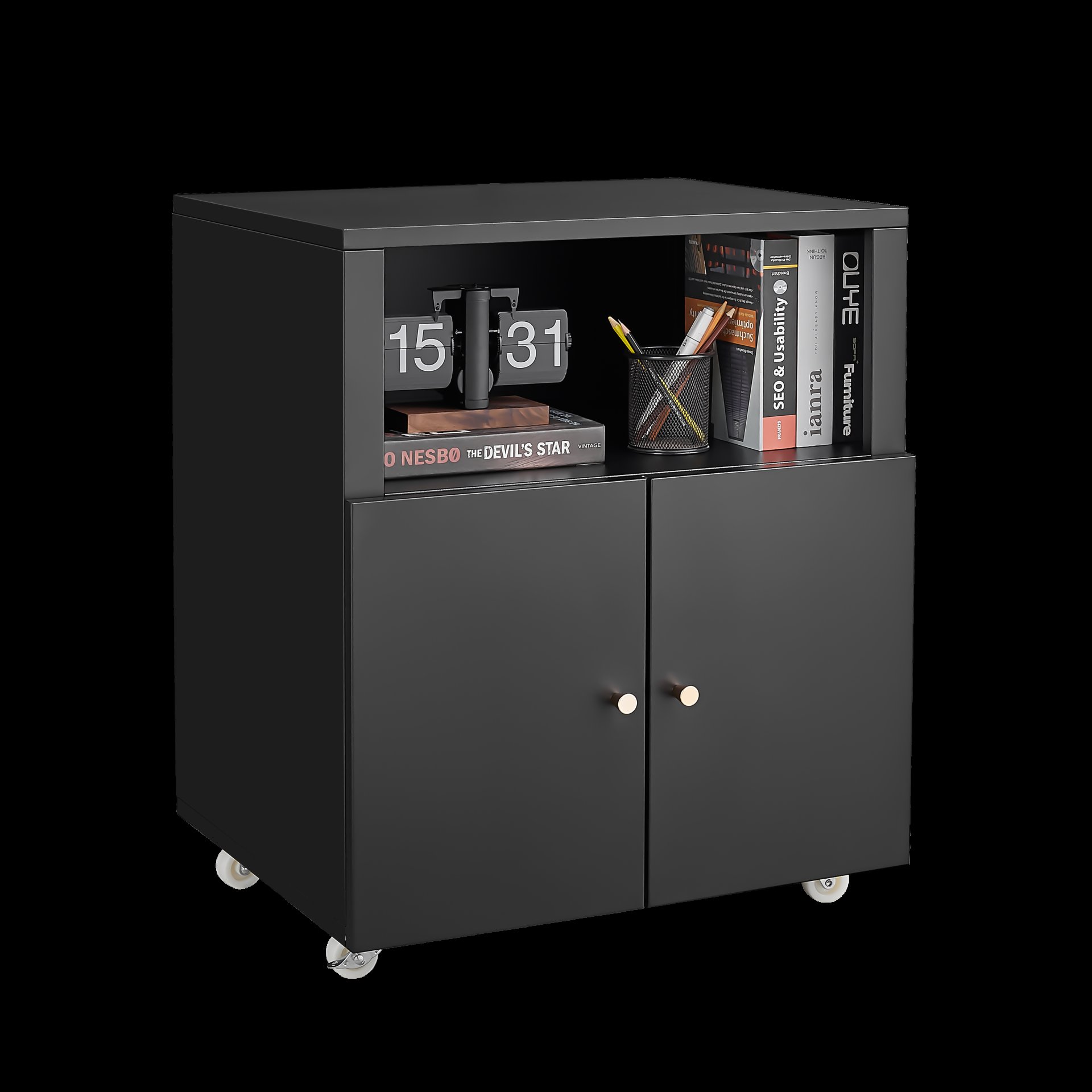 Mobile Printer Stand With Wheels And File Cabinet - Black - Image 11