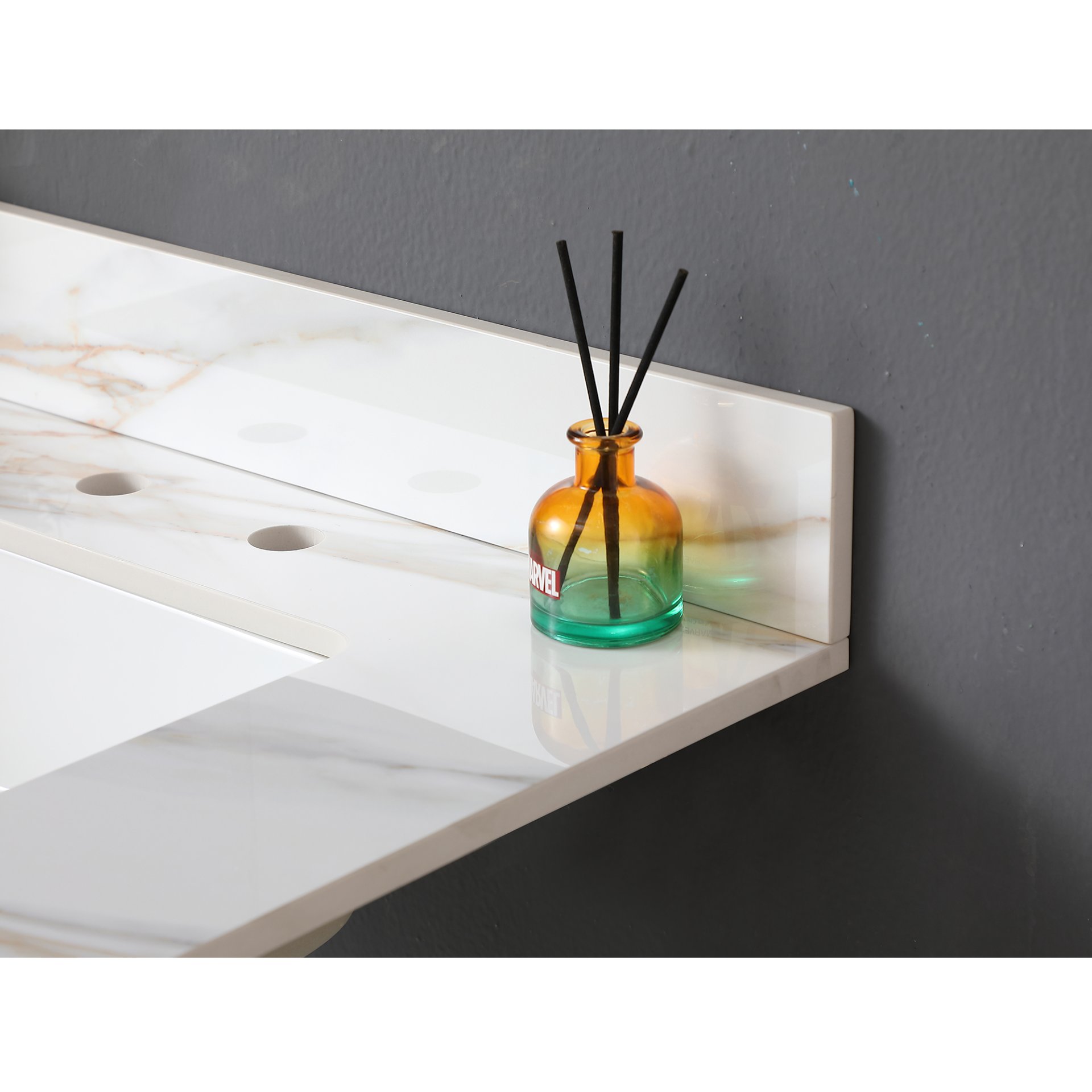 Vanity Top With Undermount Sink And Backsplash - White Marble - Image 10