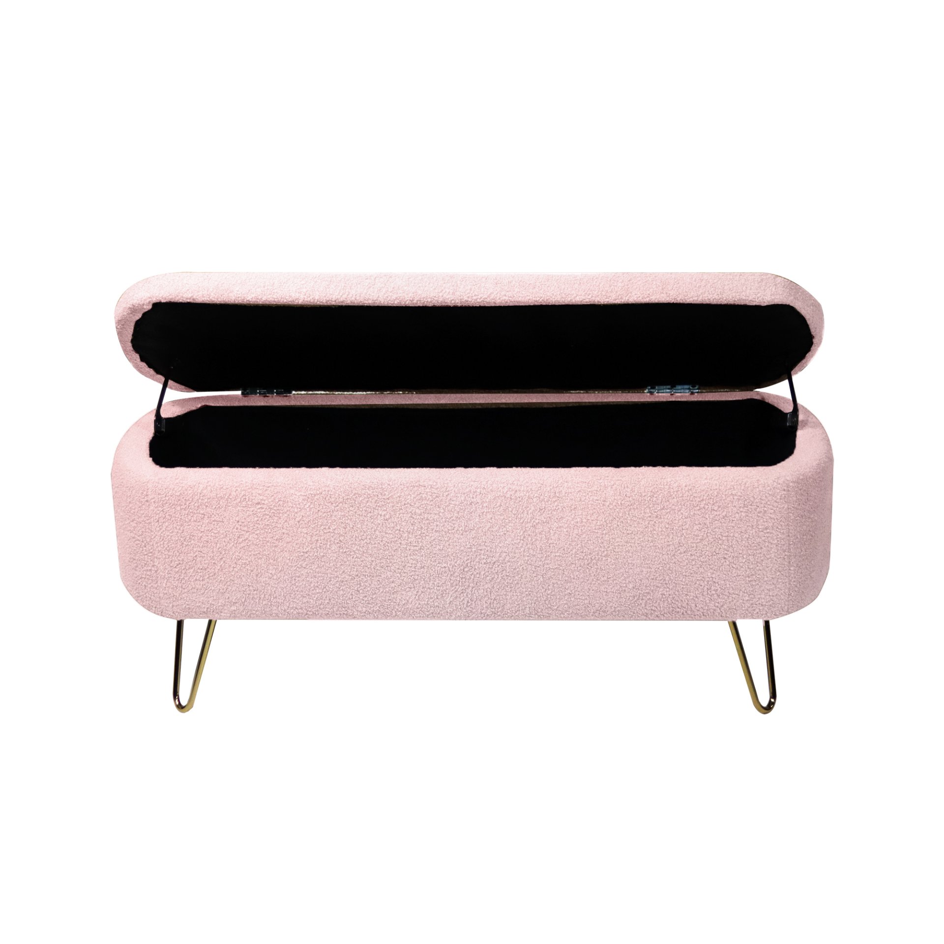 Storage Ottoman Bench For End Of Bed Gold Legs, Modern Gray Faux Fur Entryway Bench Upholstered Padded With Storage For Living Room Bedroom - Pink - Image 15
