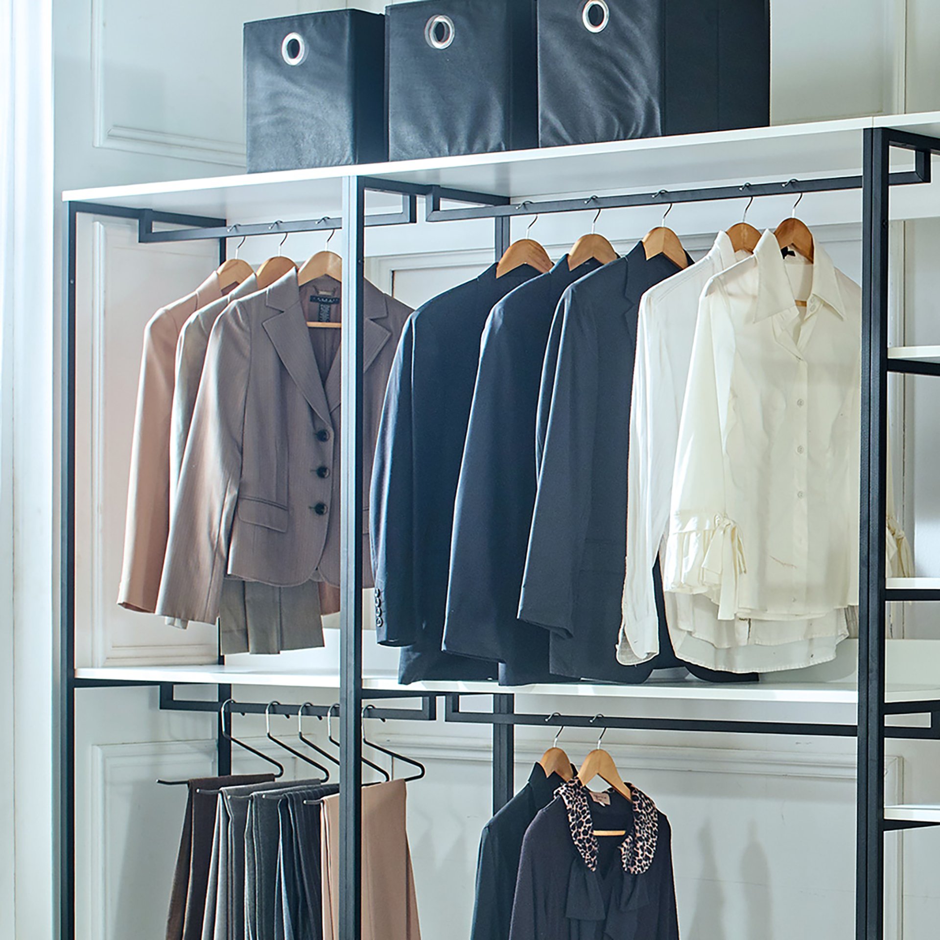 Fiona - Freestanding Walk In Wood Closet System With Metal Frame Durable Storage Solution Melamine - White - Image 5