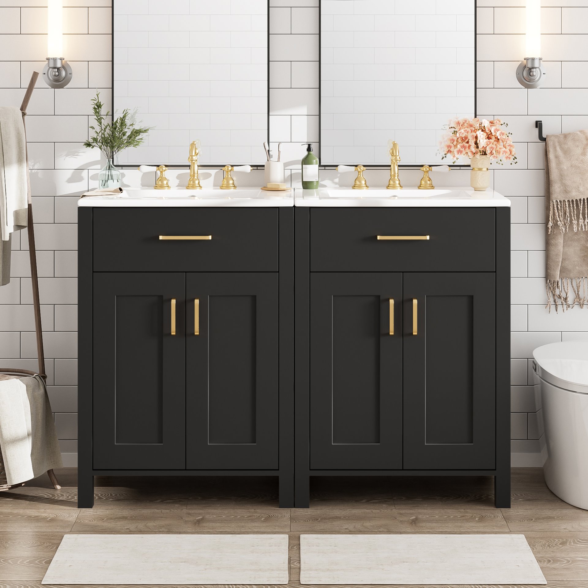 Bathroom Vanity With Sink, Soft Close Doors, Flip Drawer, U Shaped Shelves - Black - Image 3