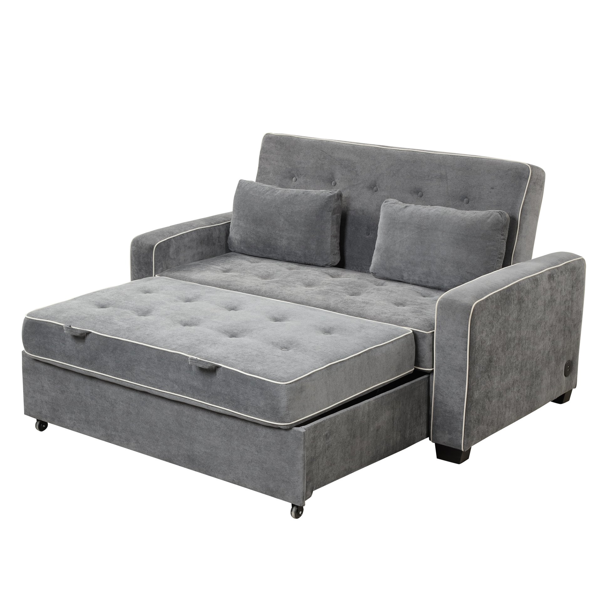 Upholstered Sleeper Bed Sofa With USB Charging, Adjustable Backrest, And Throw Pillows - Charcoal Gray - Image 15