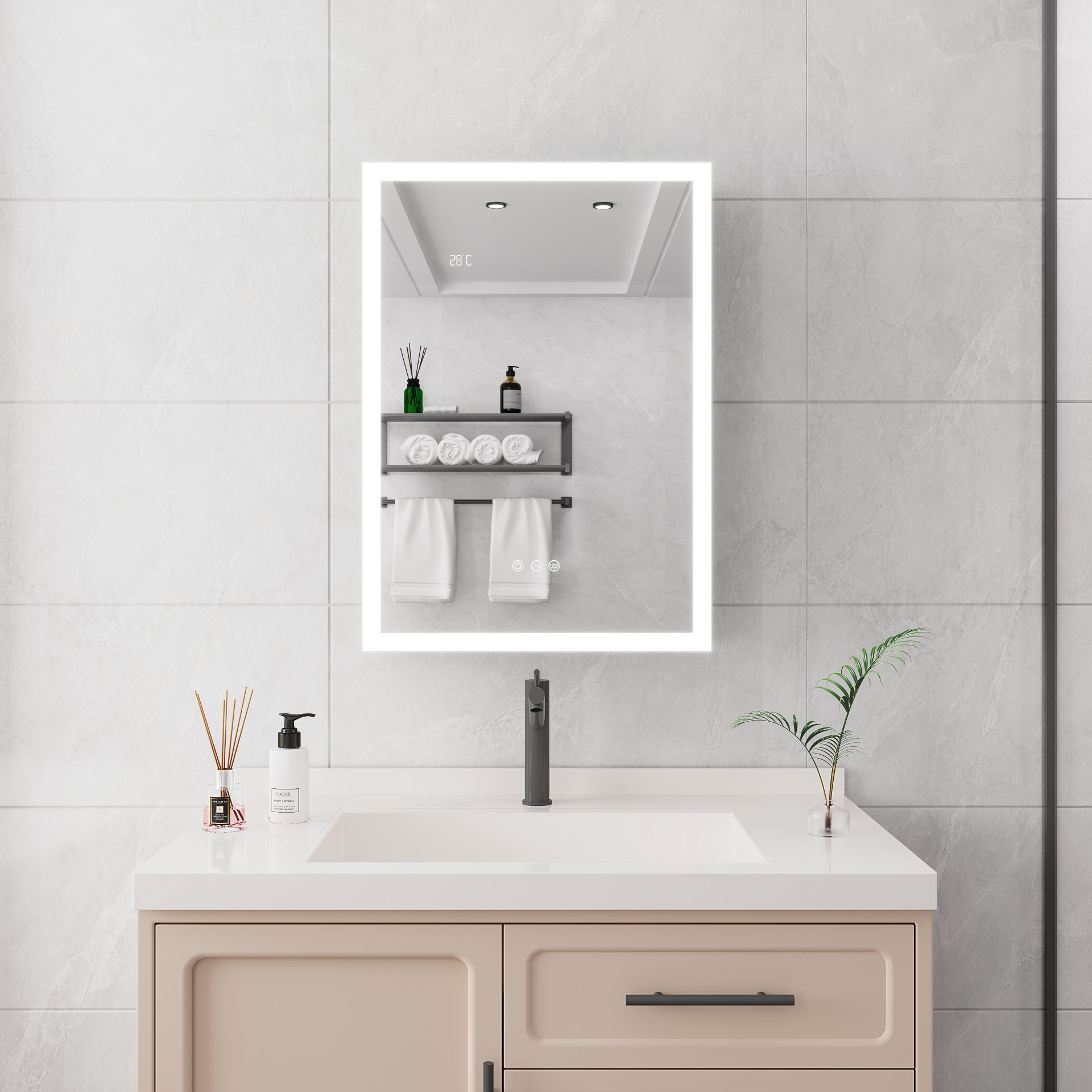 Bathroom Medicine Cabinet With Lights, LED Medicine Cabinet With Mirror, Lighted Medicine Cabinet With Defogger, Dimmer, Digital Clock & Temp Display, Surface Mount - Silver - Image 11