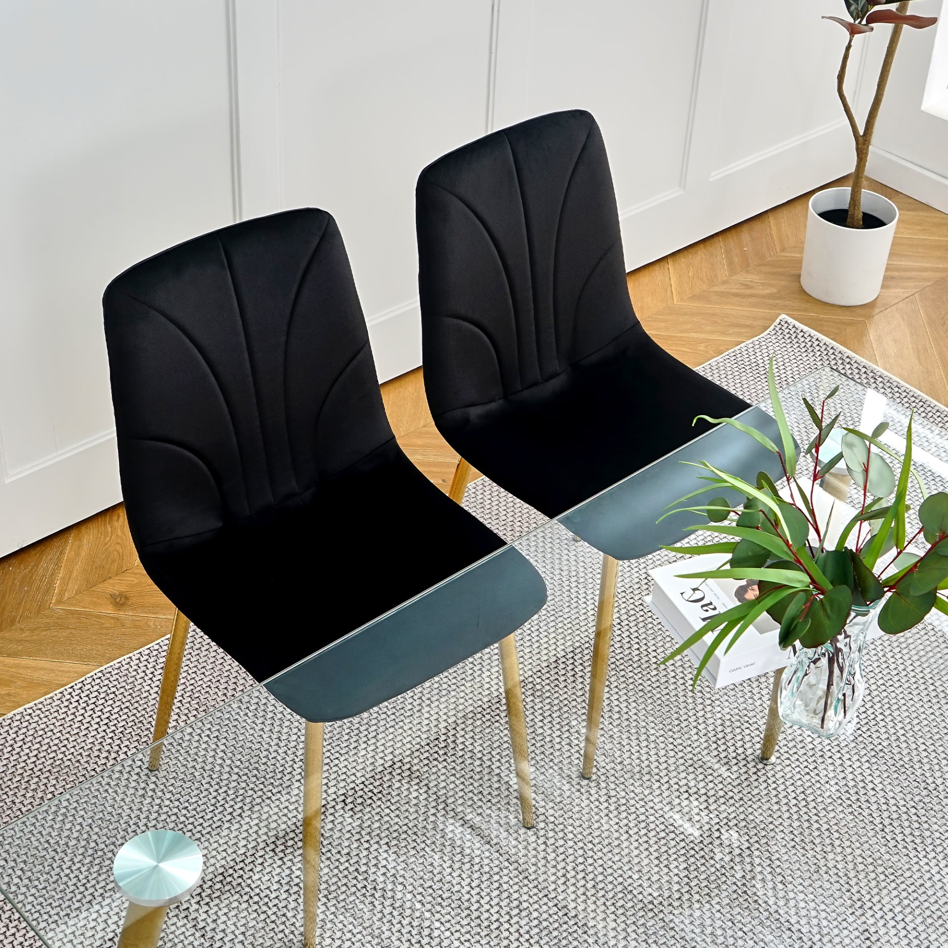 Modern Light Luxury Dining Chair With Gold Metal Legs (Set of 4) - Black - Image 10