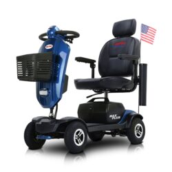 Max Plus - 4 Wheels Outdoor Compact Mobility Scooter With 2 Pieces X 20Ah Lead Acid Battery, Max Driving Range 16 Miles With Cup Holders & USB Charger Port - Blue