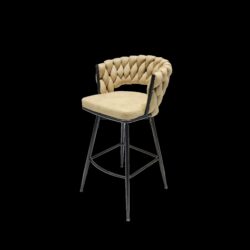 Technical Leather Woven Bar Stool (Set of 2), 360 Swivel Bar Stools With Back And Footrest - Light Brown