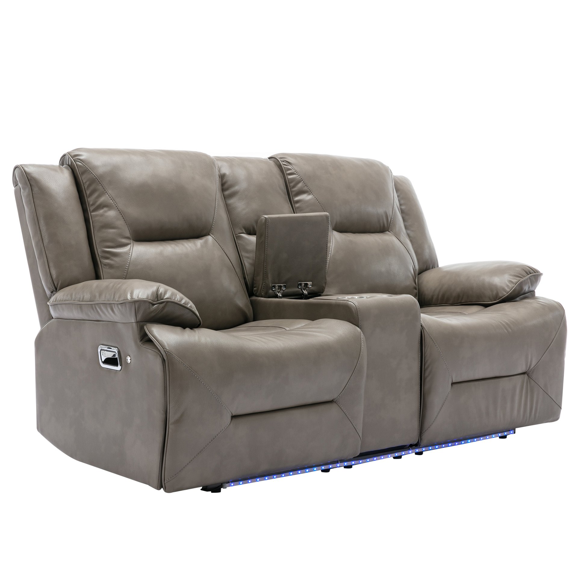 2 Seater Home Theater Recliner Manual Recliner Chair With A Led Light Strip Two Cup Holders And A Storage Box For Living Room - Gray - Image 9