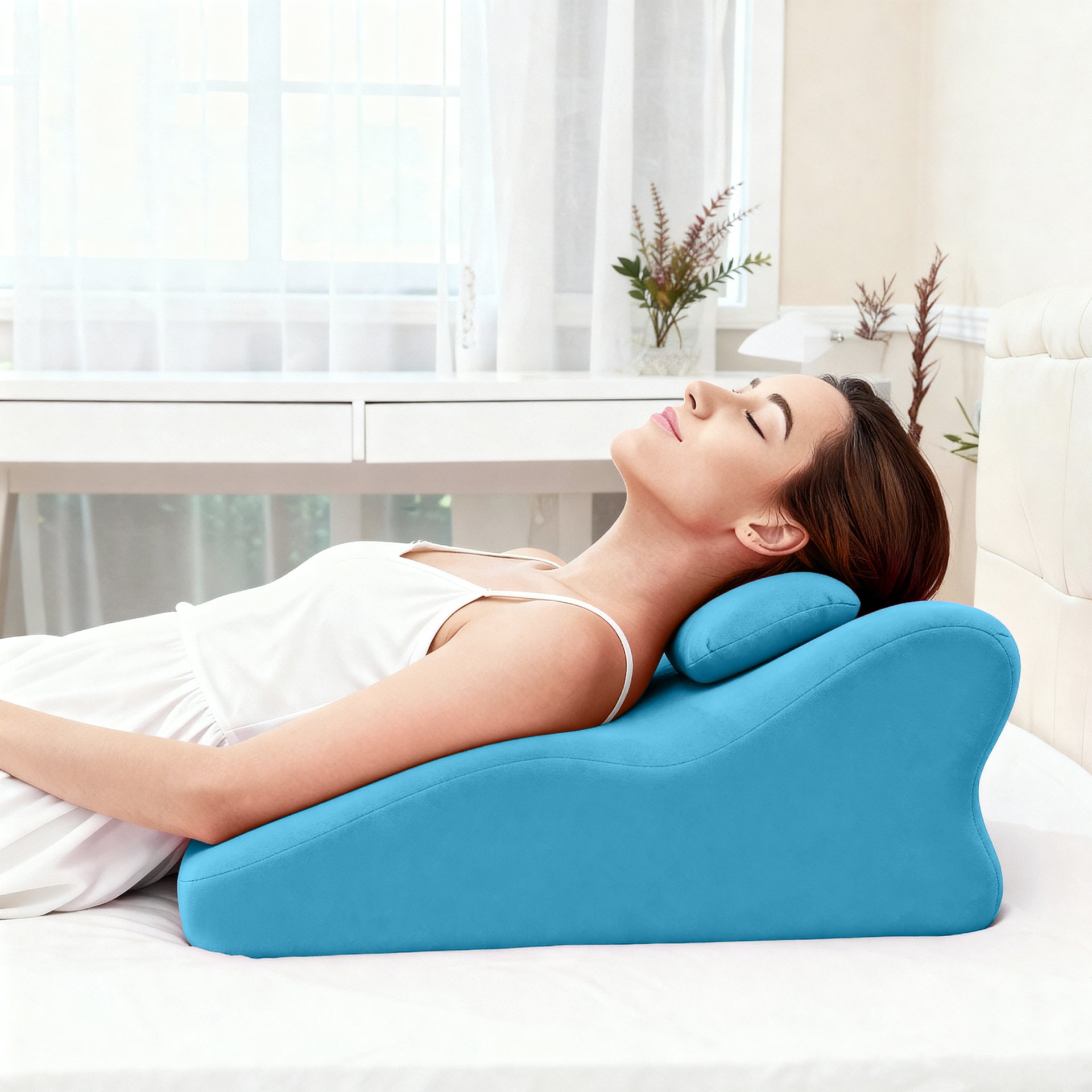 Ergonomic Spinal Posture Support Bed Pillow - Blue - Image 4