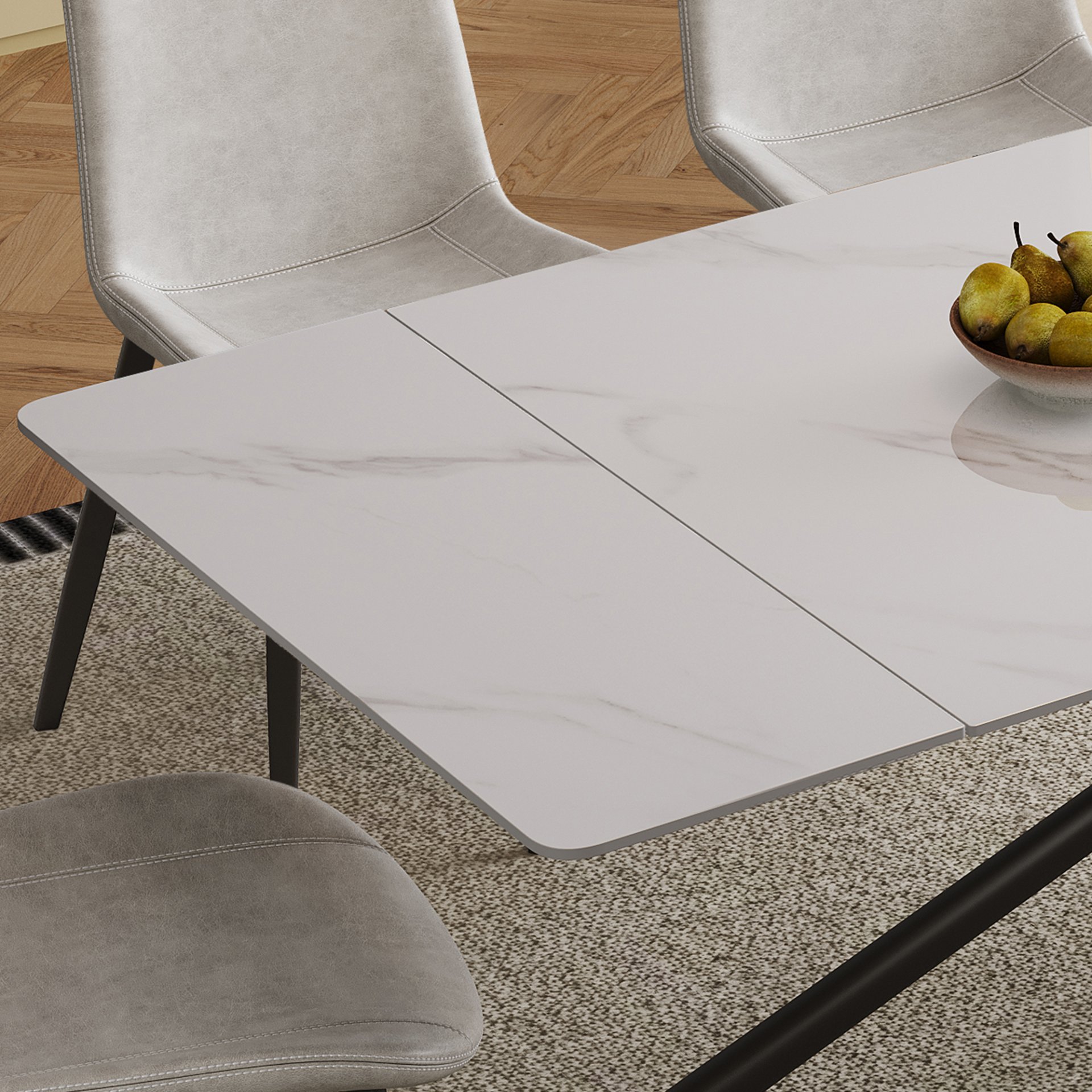 Retractable Dining Table Set With Carbon Steel Legs, Rectangular, Table And 4 Chairs - White - Image 14