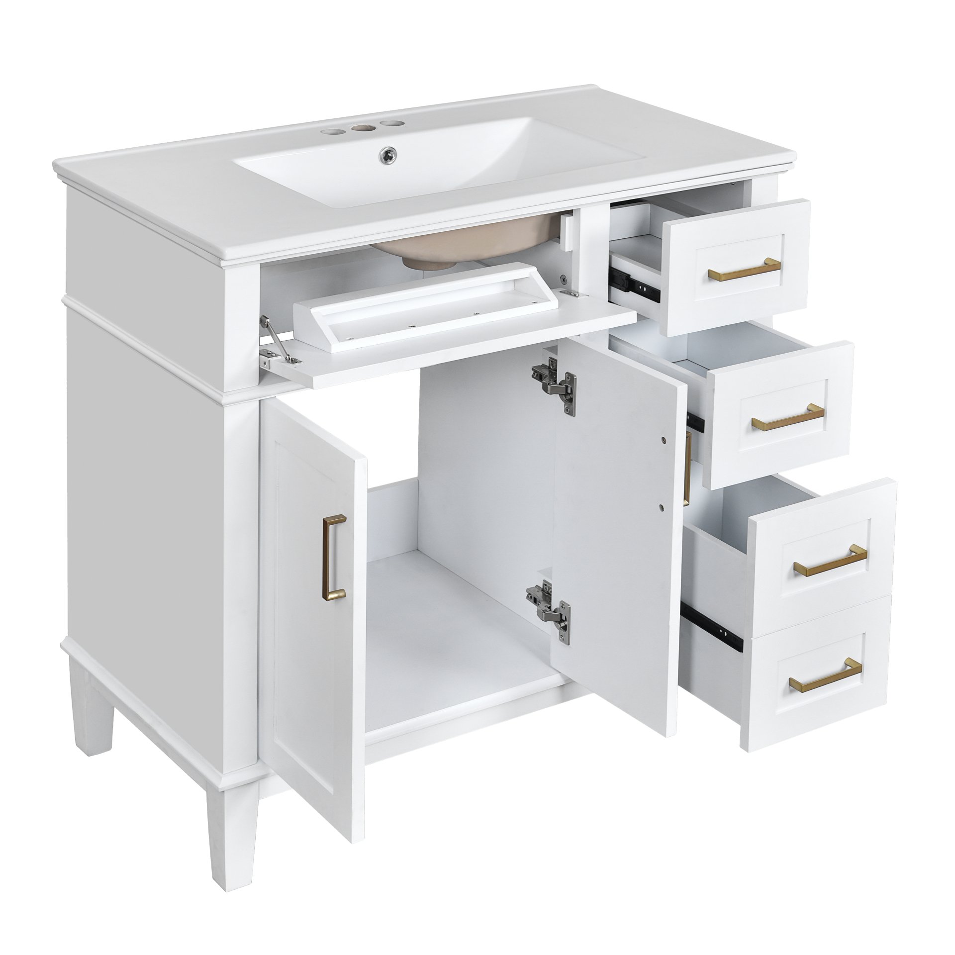 Bathroom Vanity With Sink, Soft Close Doors, And Storage Drawers, 36" - White - Image 15