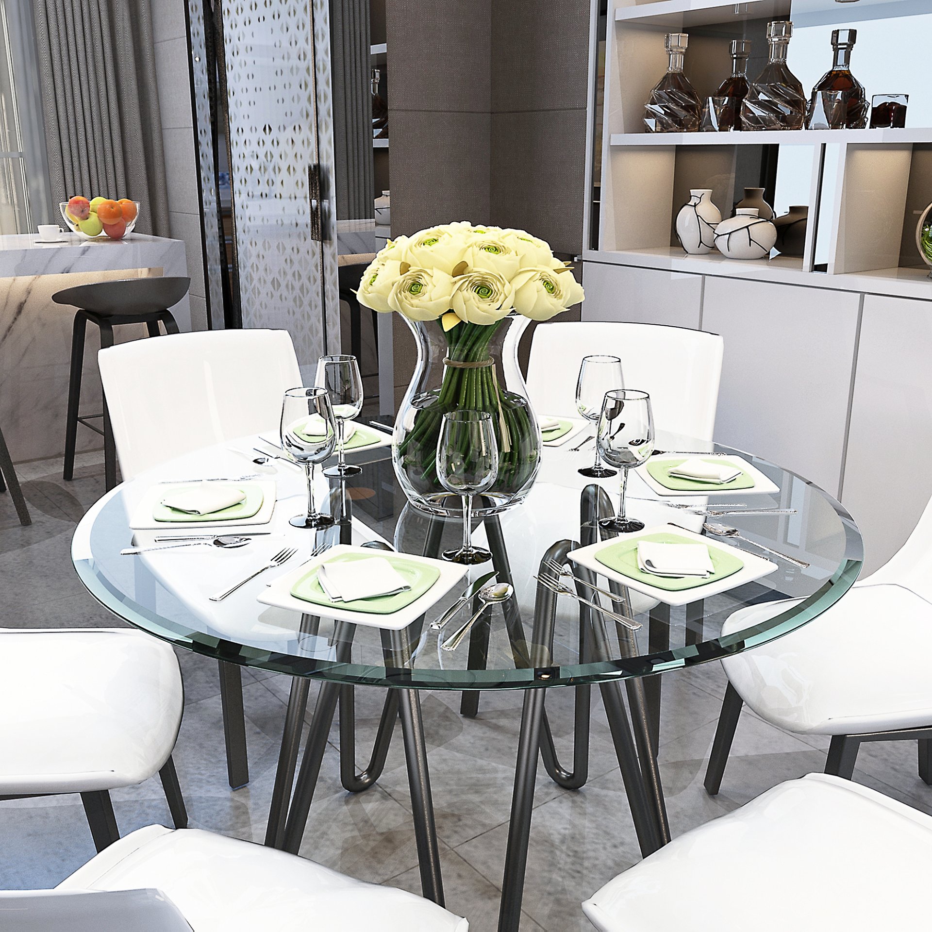 Round Tempered Glass Table Top Clear Glass, Thick Beveled Polished Edge - Black - Image 2