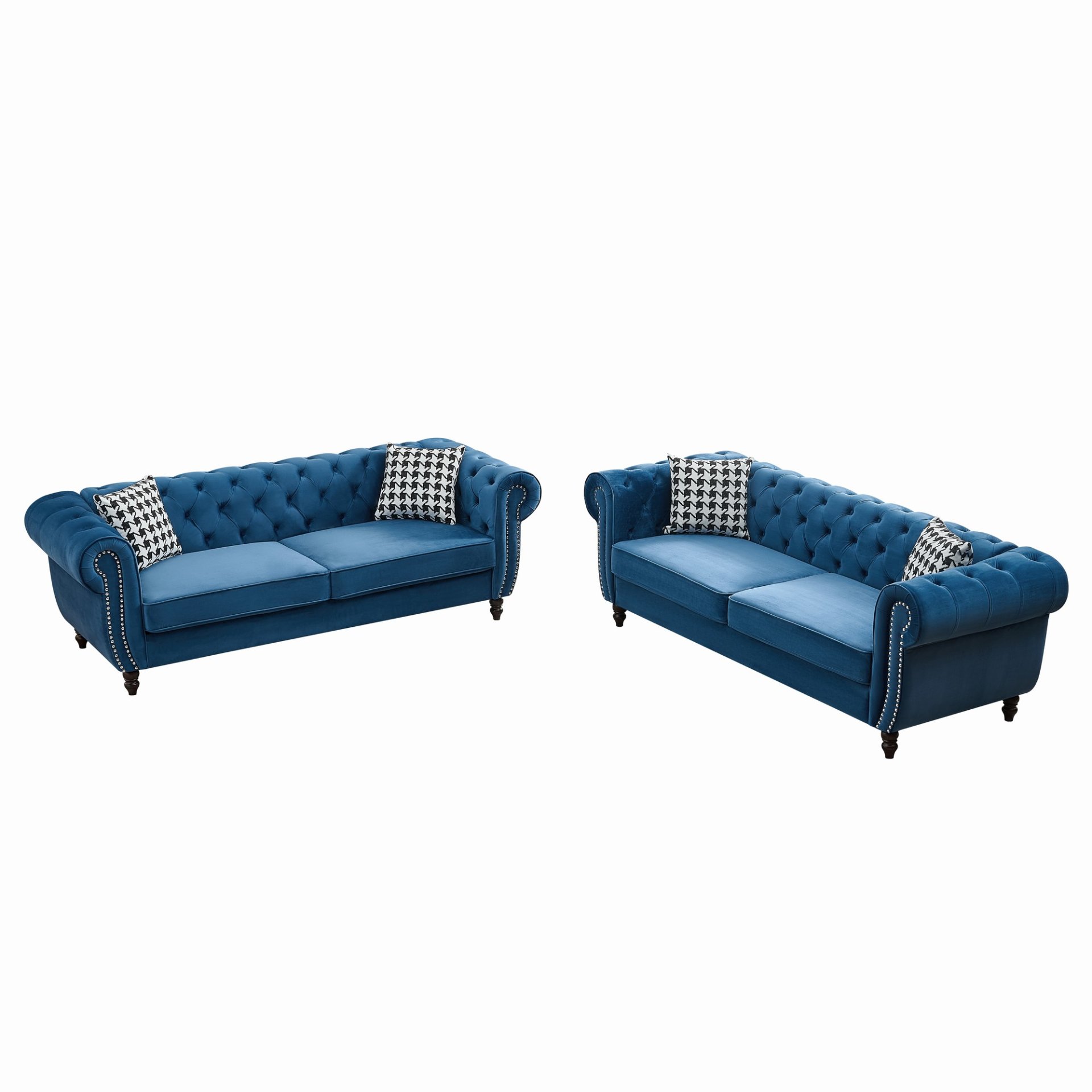 Chesterfield Sofa With Roll Armrest & Nailhead, 3 And 3 Seater Couch - Green - Image 5