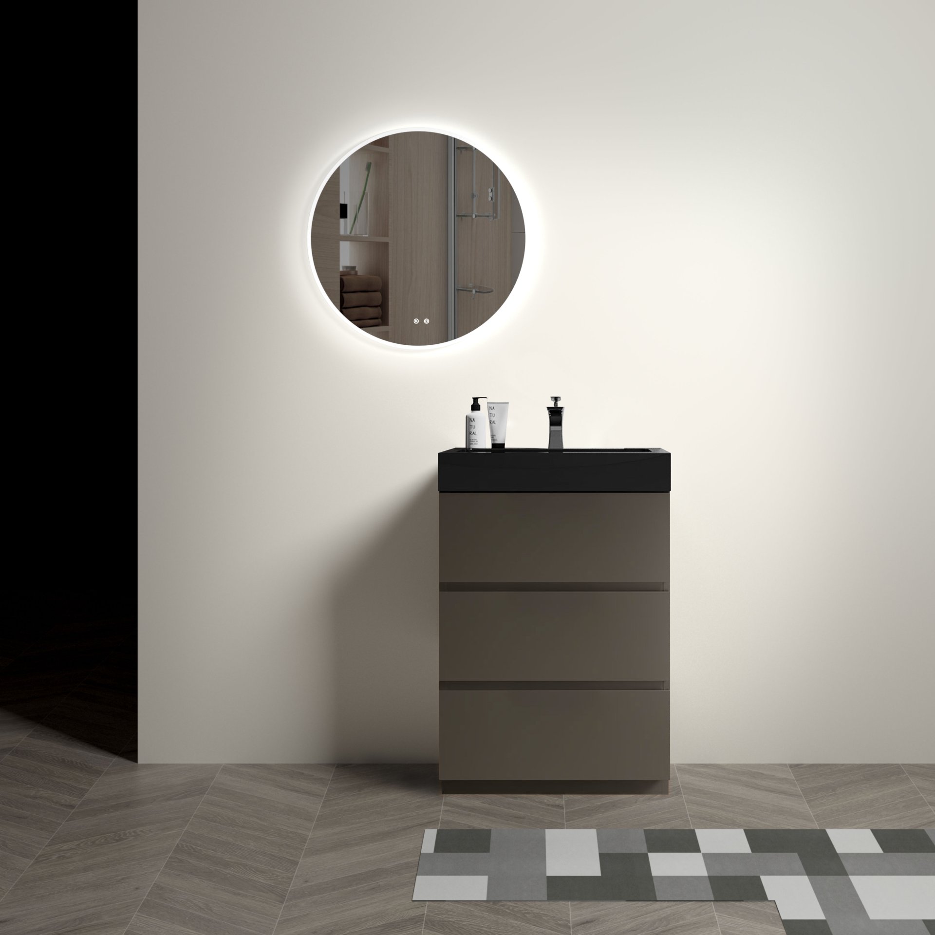 Alice - 24" Bathroom Vanity With Sink, Large Storage Freestanding Bathroom Vanity For Modern Bathroom, One-Piece Black Sink Basin Without Drain And Faucet - Black / Gray - Image 4