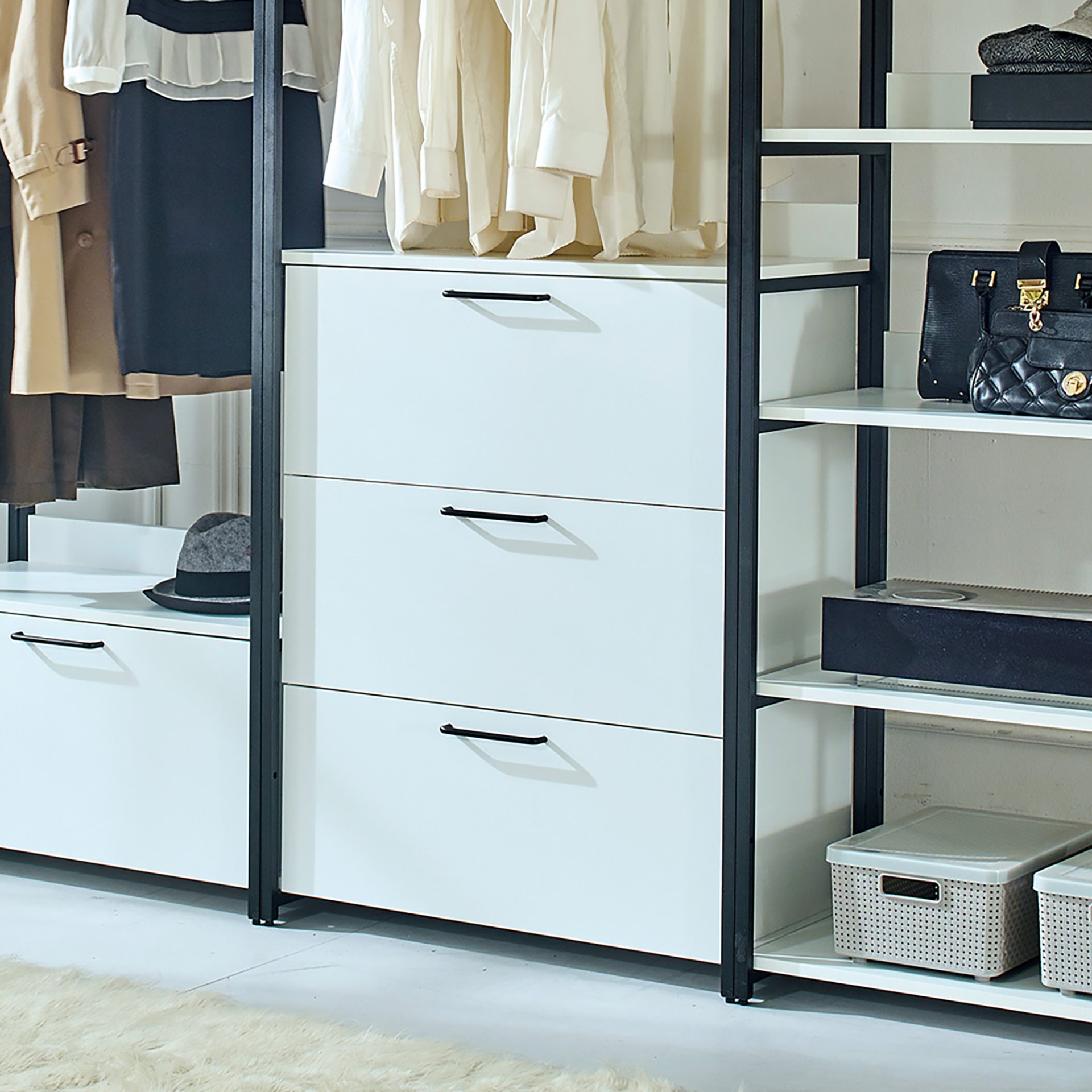 Fiona - Freestanding Walk In Wood Closet System & Metal Frame Durable Storage Solution Melamine - White - Image 8