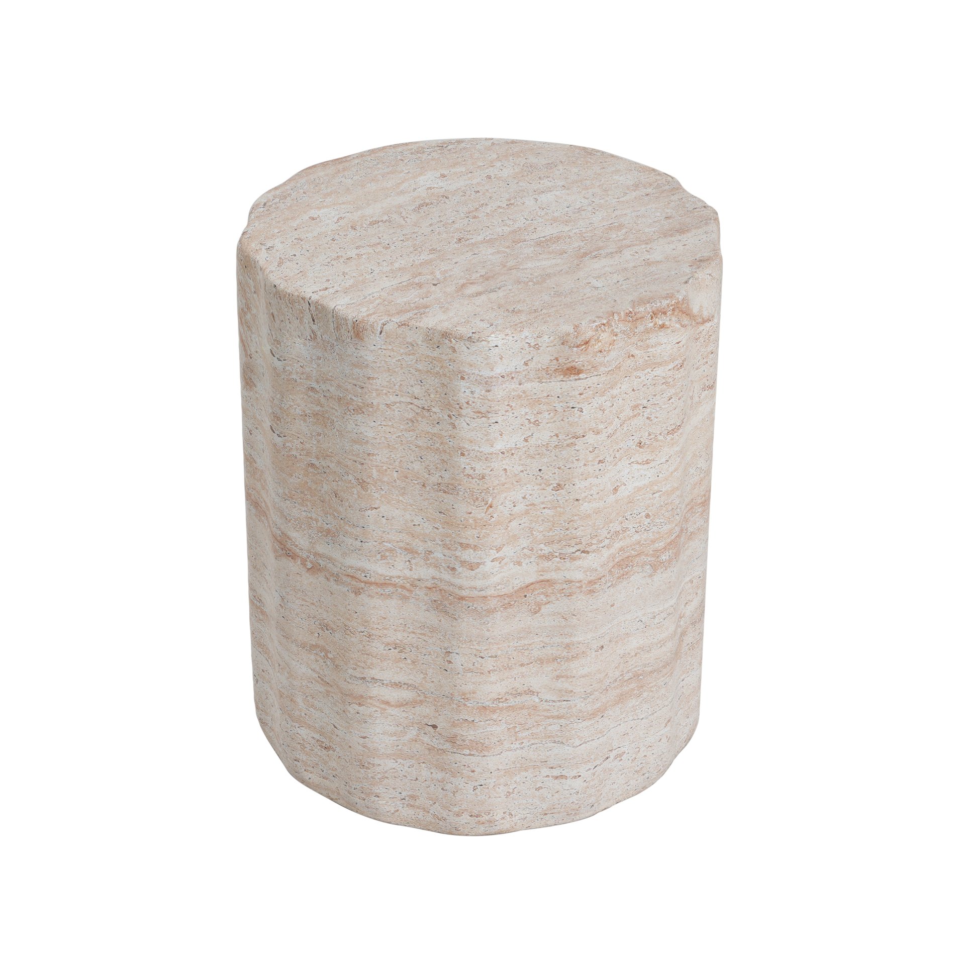 Elegant Indoor / Outdoor Lightweight Concrete Side Table With Travertine - Beige - Image 10