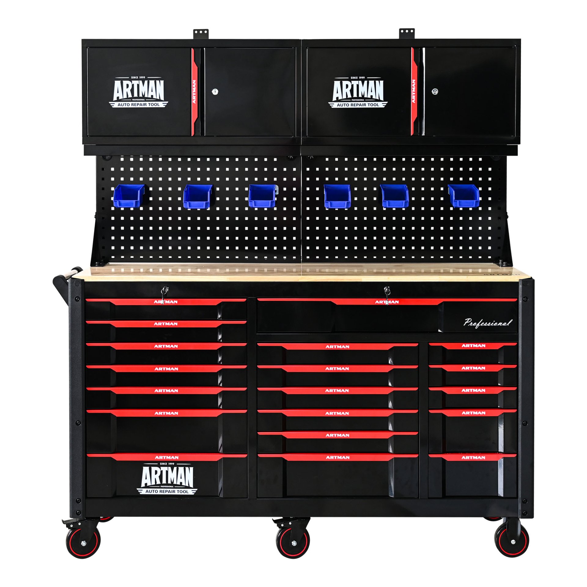 Heavy Duty Tool Cart With 19 Drawers, Tools Not Included, Mobile Storage For Workshop Or Laboratory - Black / Red - Image 9