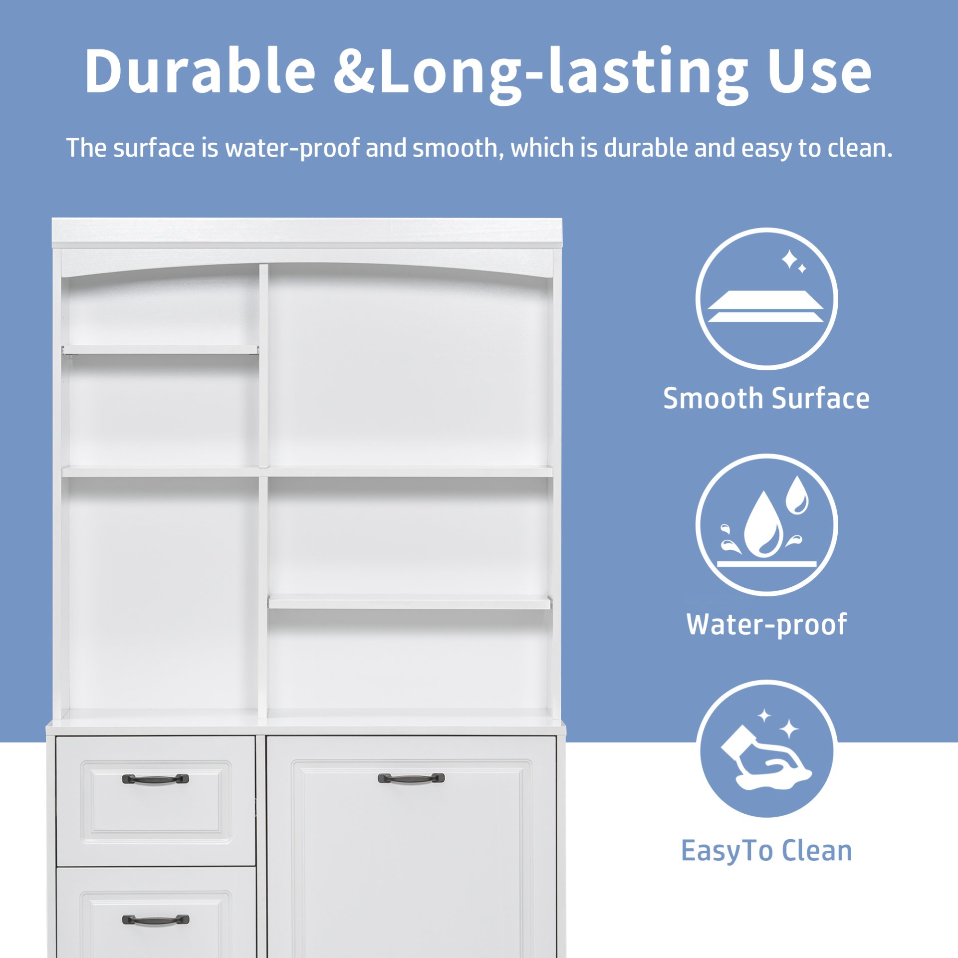 Bathroom Storage Cabinet With Tilt Out Hamper, Tall Free Standing Organizer With Drawers & Adjustable Shelves, Linen Tower With Steel Handles - White - Image 8