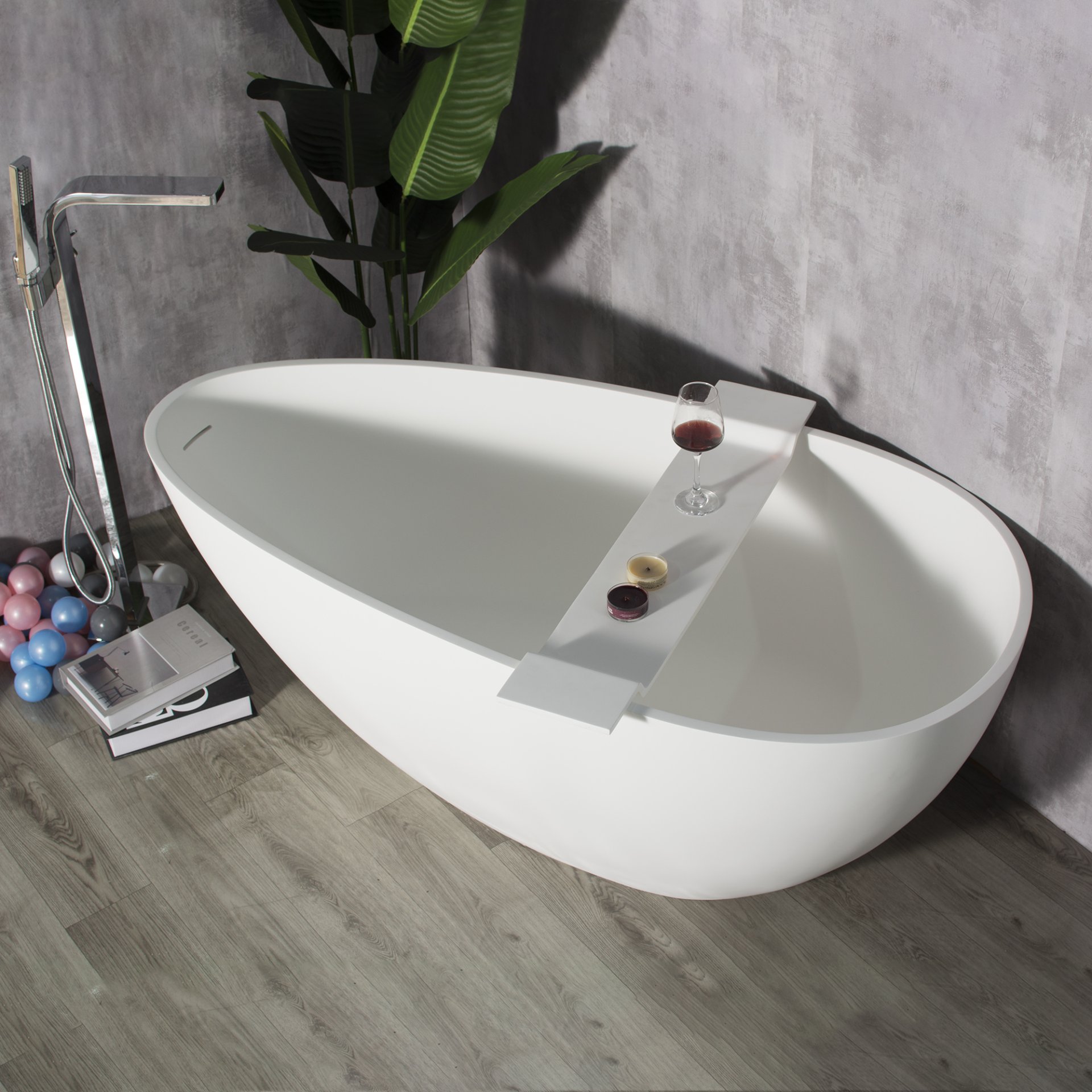 Solid Surface Stone Resin Freestanding Egg Shape Bathtub For The Bathroom - Matte White - Image 4