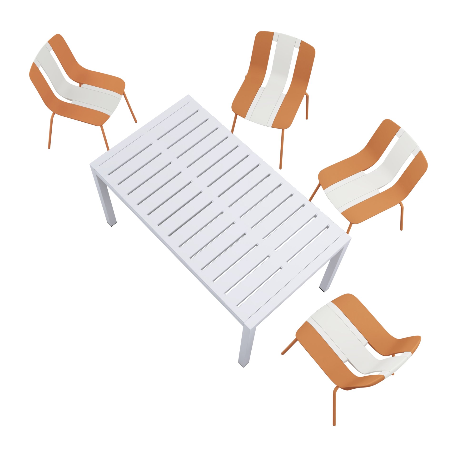 4 Piece Set Of Striped Color Blocking Single Chairs With Long Table - Beige / Tropical Orange / White - Image 21