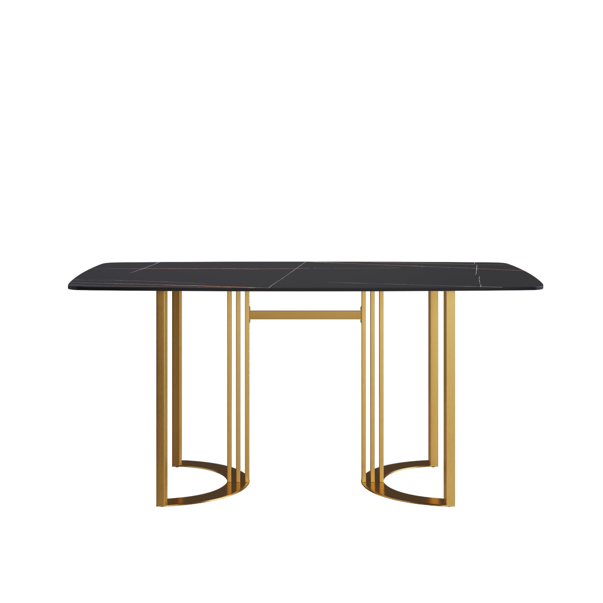 63" Modern Artificial Stone Curved Golden Metal Leg Dining Table, 6 People - Black / Gold - Image 5