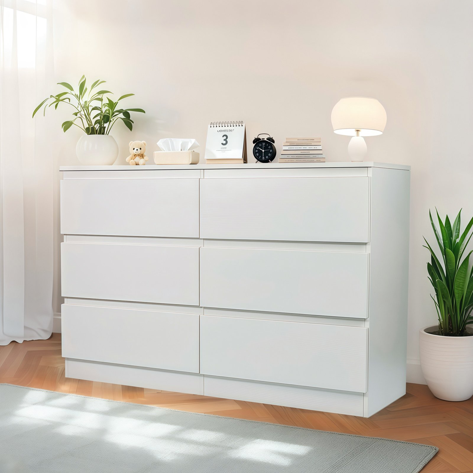 Modern 6 Drawer Dresser With Spacious Countertop And Concealed Handles, Storage Cabinet For Bedroom And Living Room - White - Image 12