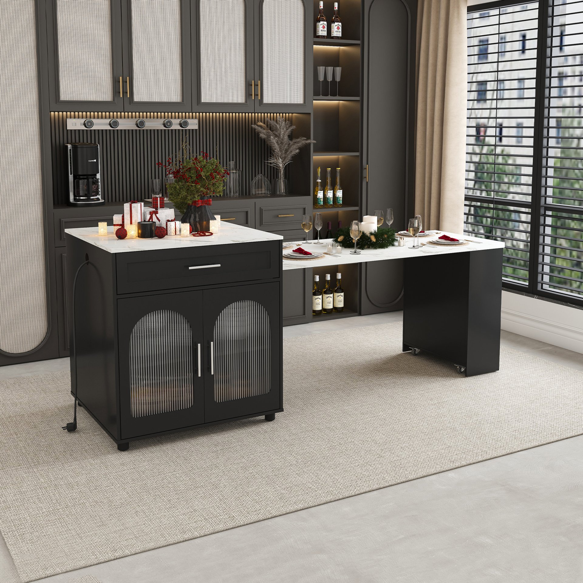 Expandable Kitchen Island With Dining Table - Black - Image 20