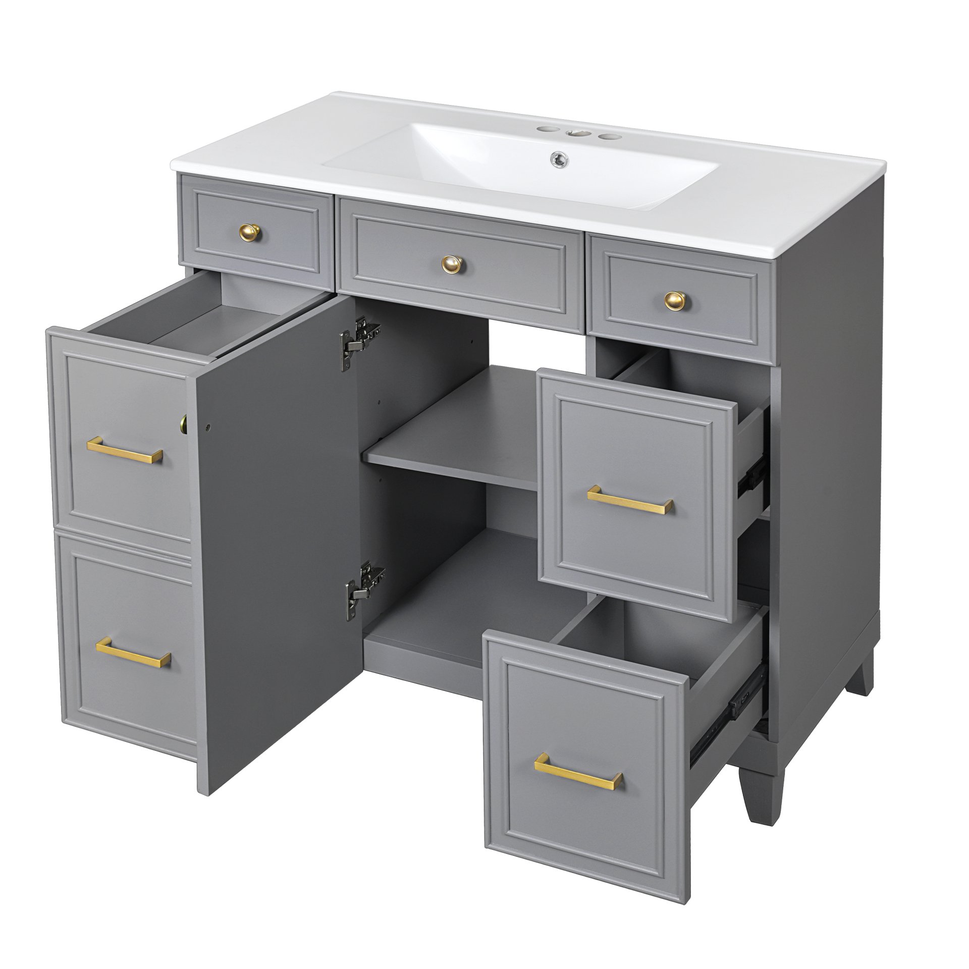 Bathroom Vanity With Sink, Soft Close Doors, Adjustable Shelves, 36" - Gray - Image 15