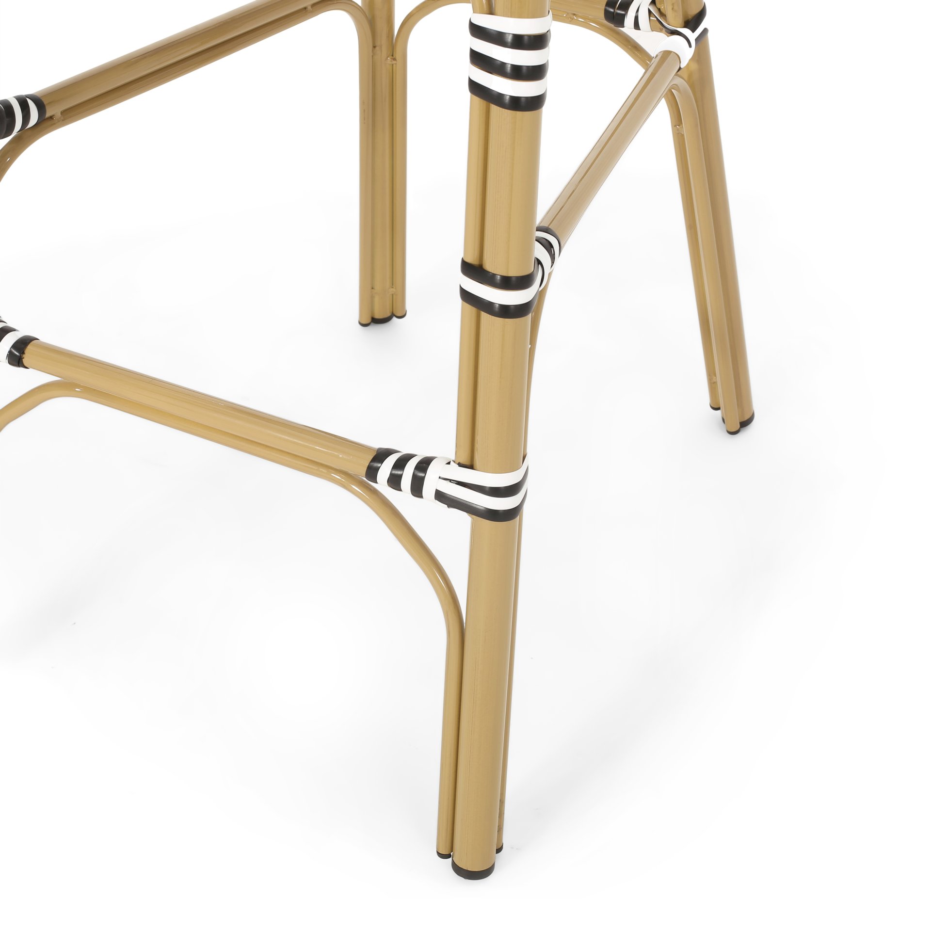 Outdoor Rattan French Barstool With Bamboo Aluminum Frame, Seat Height (Set of 2) - White / Black - Image 14