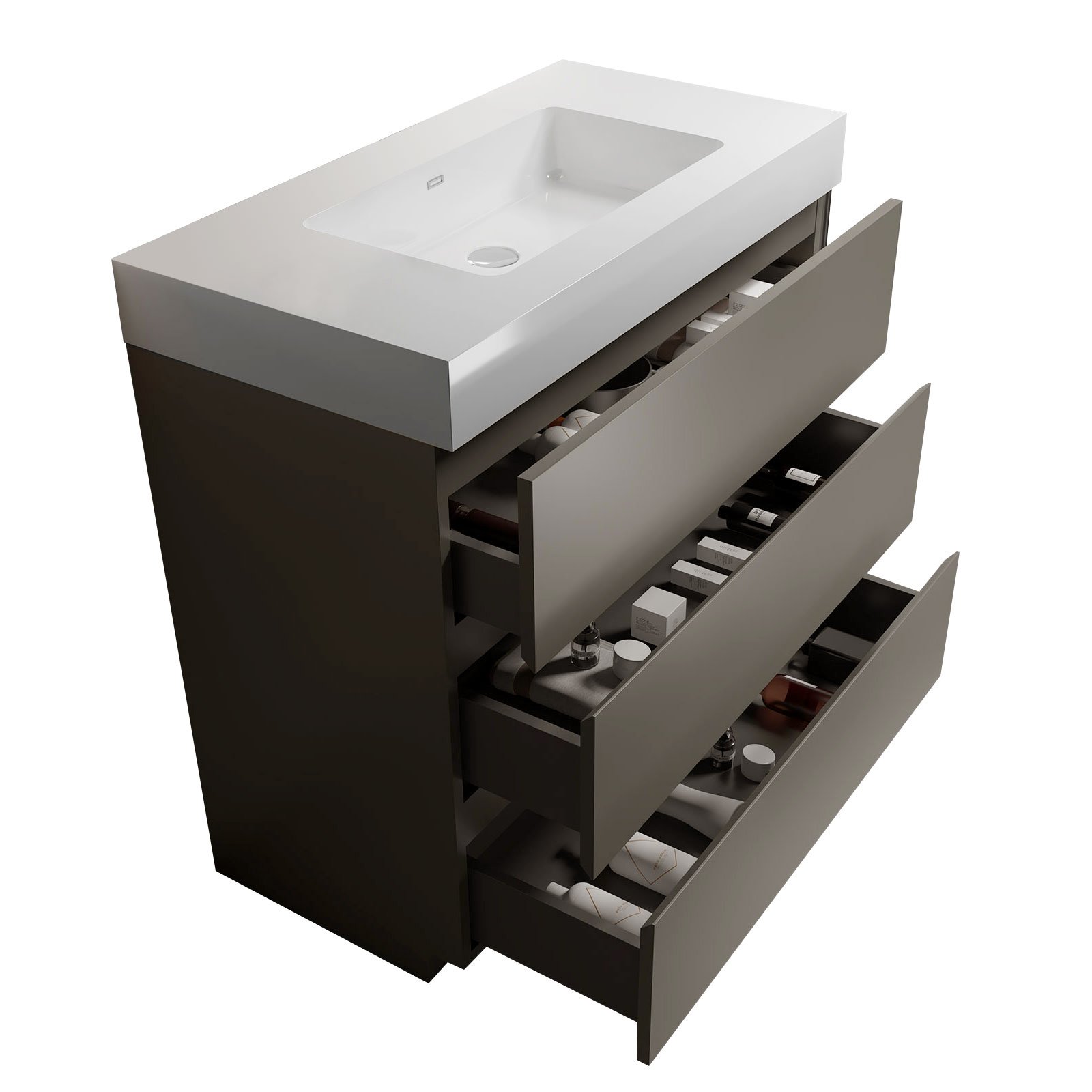 Alice - 36" Bathroom Vanity With Sink, Large Storage Freestanding Bathroom Vanity For Modern Bathroom, One-Piece Sink Basin Without Drain And Faucet - Gray / White - Image 6