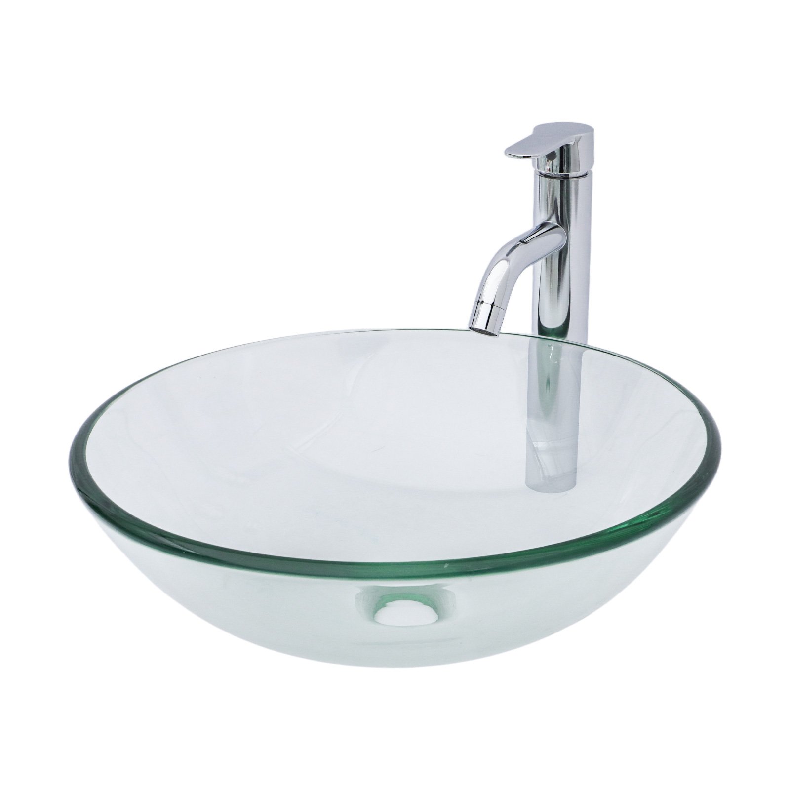 Vessel Sink With Chrome Faucet And Pop Up Drain - Clear - Image 13