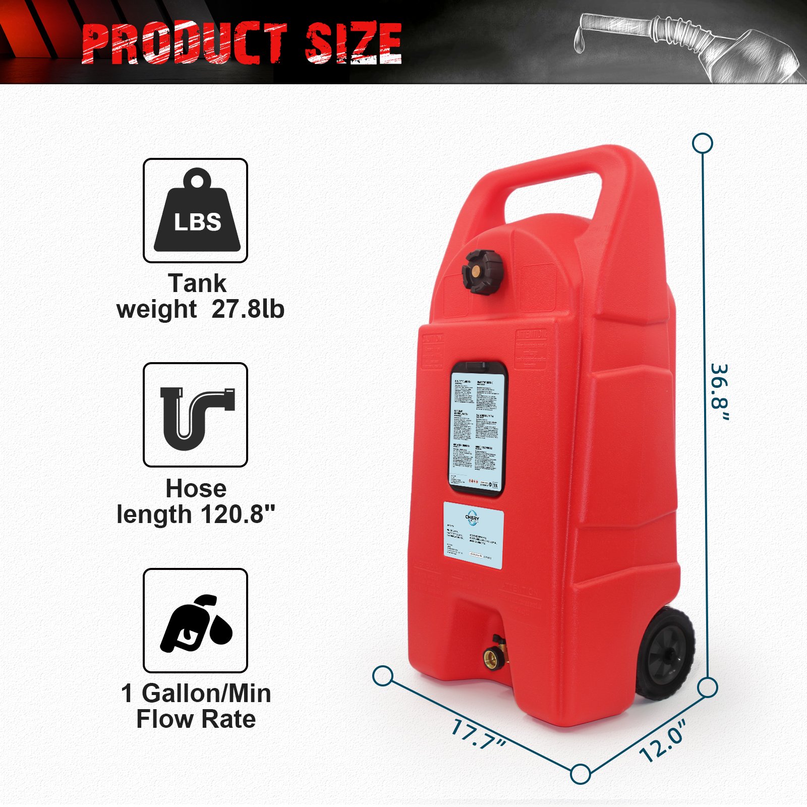 25 Gallon Gas Caddy With Wheels Fuel Transfer Tank Gasoline Diesel Can Fuel Storage Tank For Automobiles ATV Car Mowers Tractors Boat Motorcycle - Red - Image 5