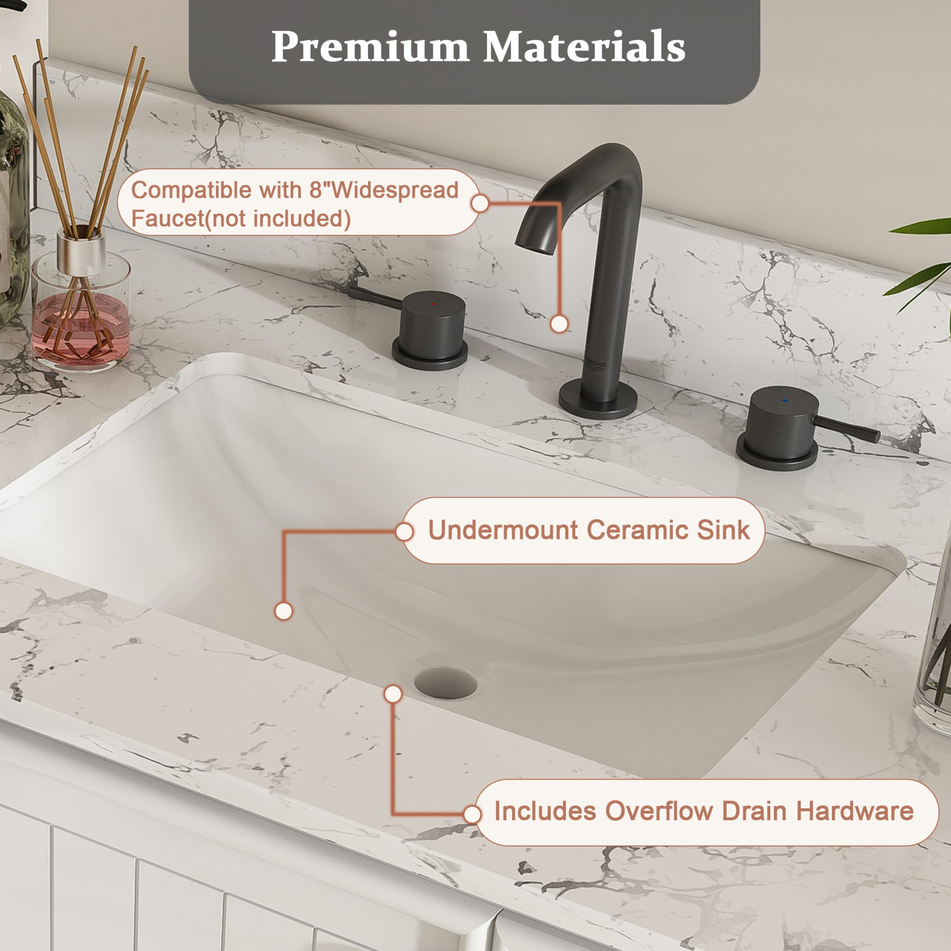37" Bathroom Vanity With Artificial Marble Carrara Top, Multi Functional Cabinet With Doors And Drawer - White - Image 8