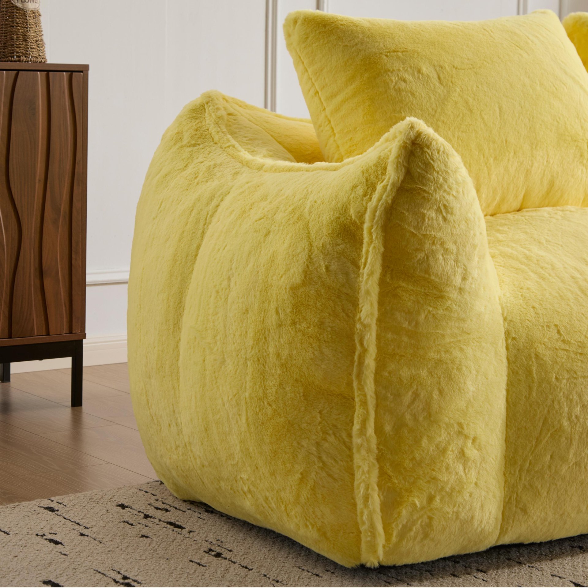 Giant Bean Bag Couch, Ultra Soft Fluffy Loveseat For Living Room Reading Chair With Pillows - Yellow - Image 11