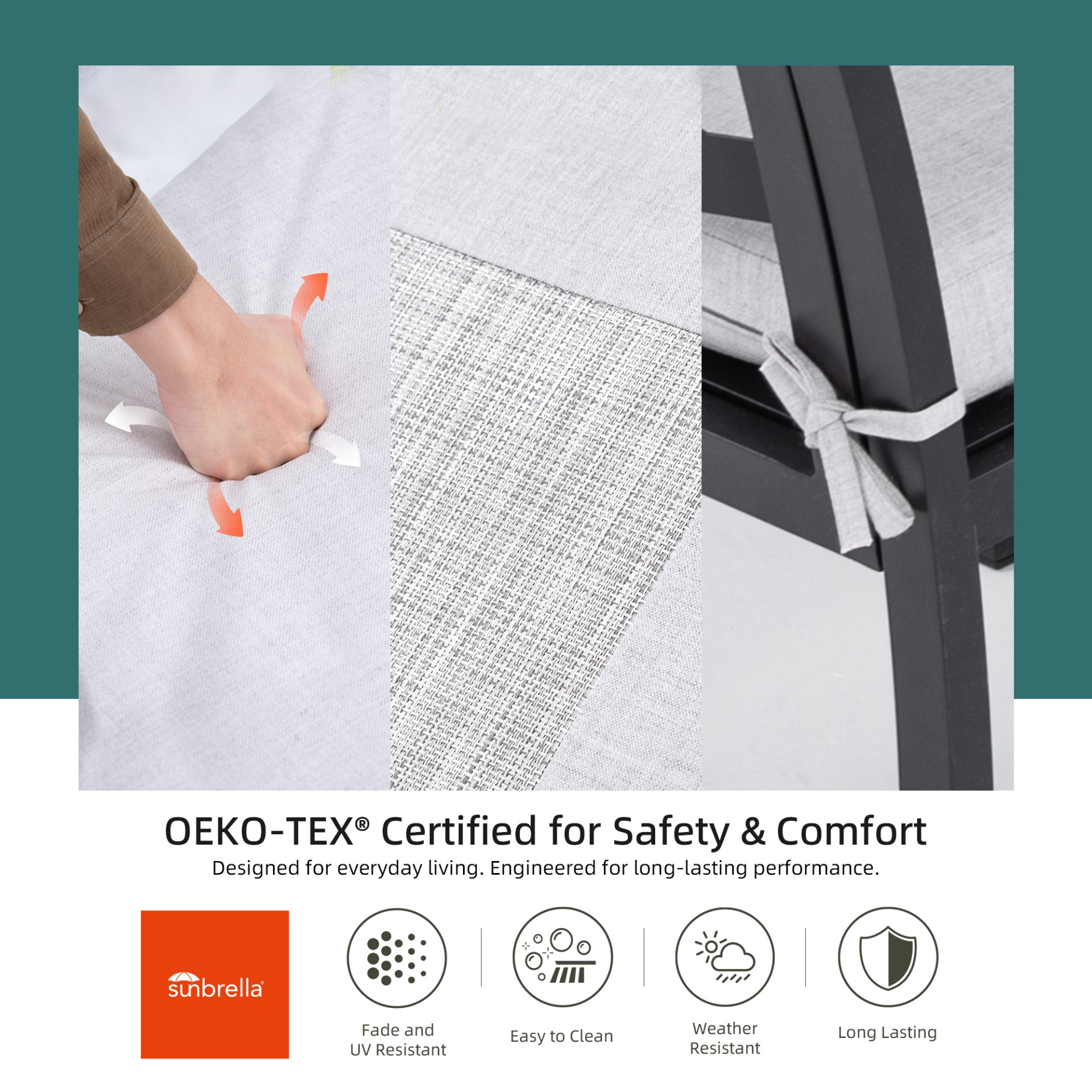 5 Pieces Outdoor Patio Aluminum Furniture Set, Rectangular Table With Umbrella Hole - Bourbon Brown - Image 2