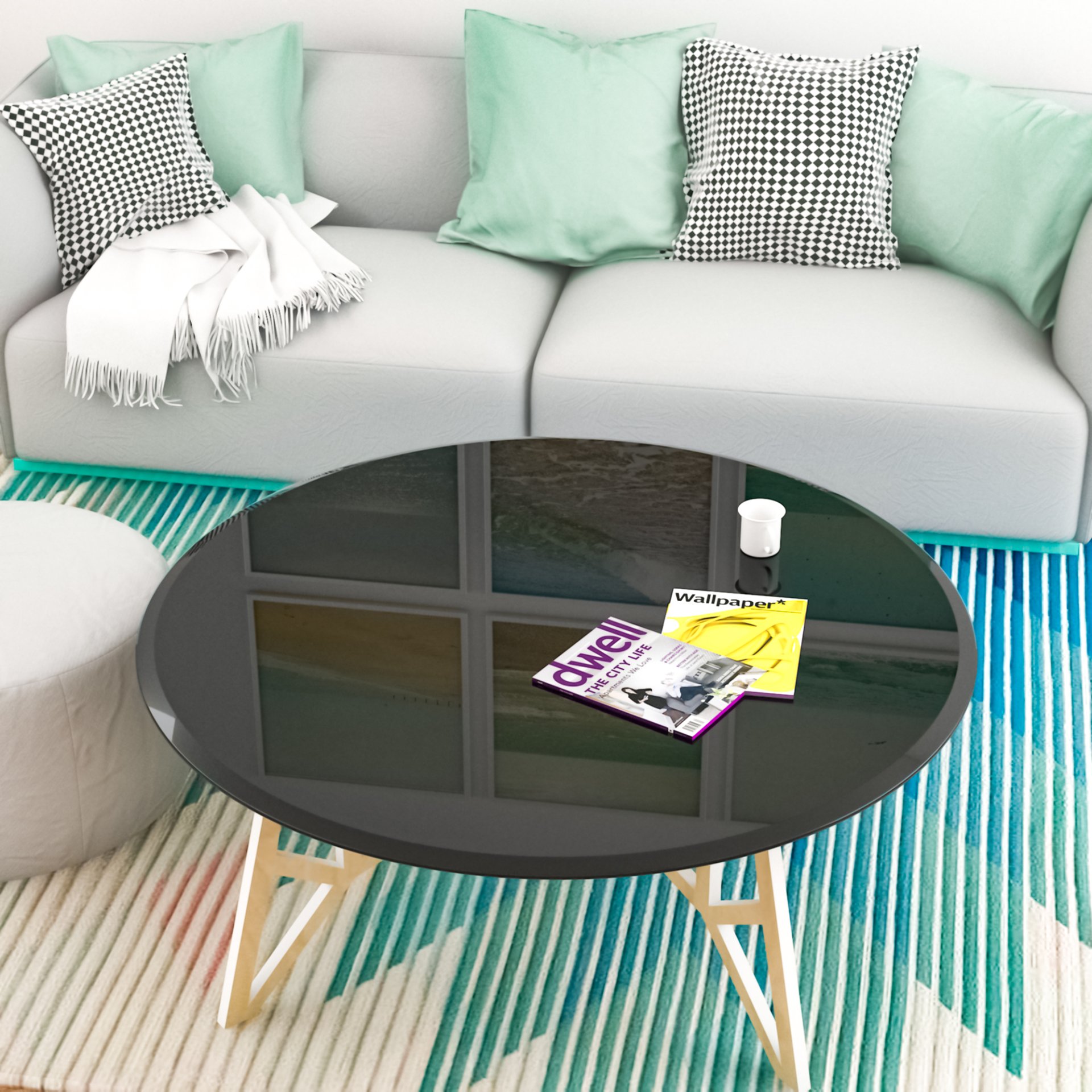 38.6" Round Tempered Glass Table Top Glass 1 / 2" Thick Beveled Polished Edge - Black - Image 5
