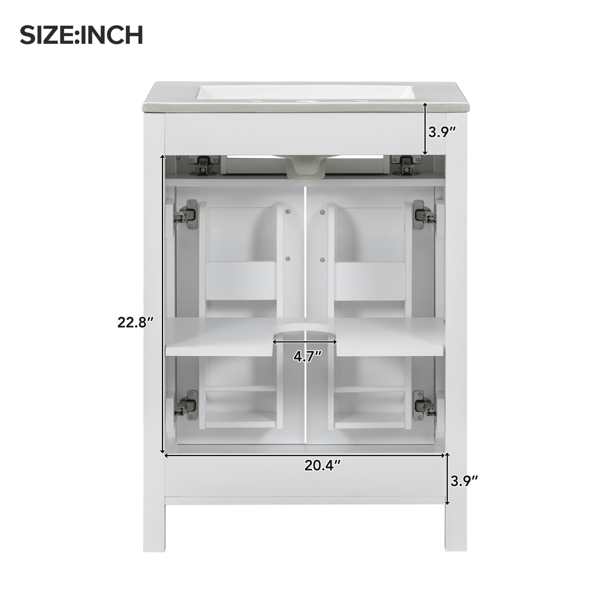 Bathroom Vanity With Sink, Soft Close Doors, Flip Drawer, U Shaped Shelves - White - Image 11
