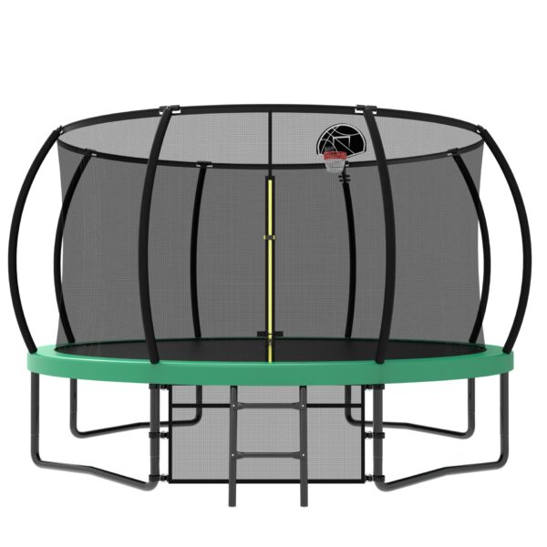 12Ft Recreational Kids Trampoline With Safety Enclosure Net & Ladder, Outdoor Recreational Trampolines - Green