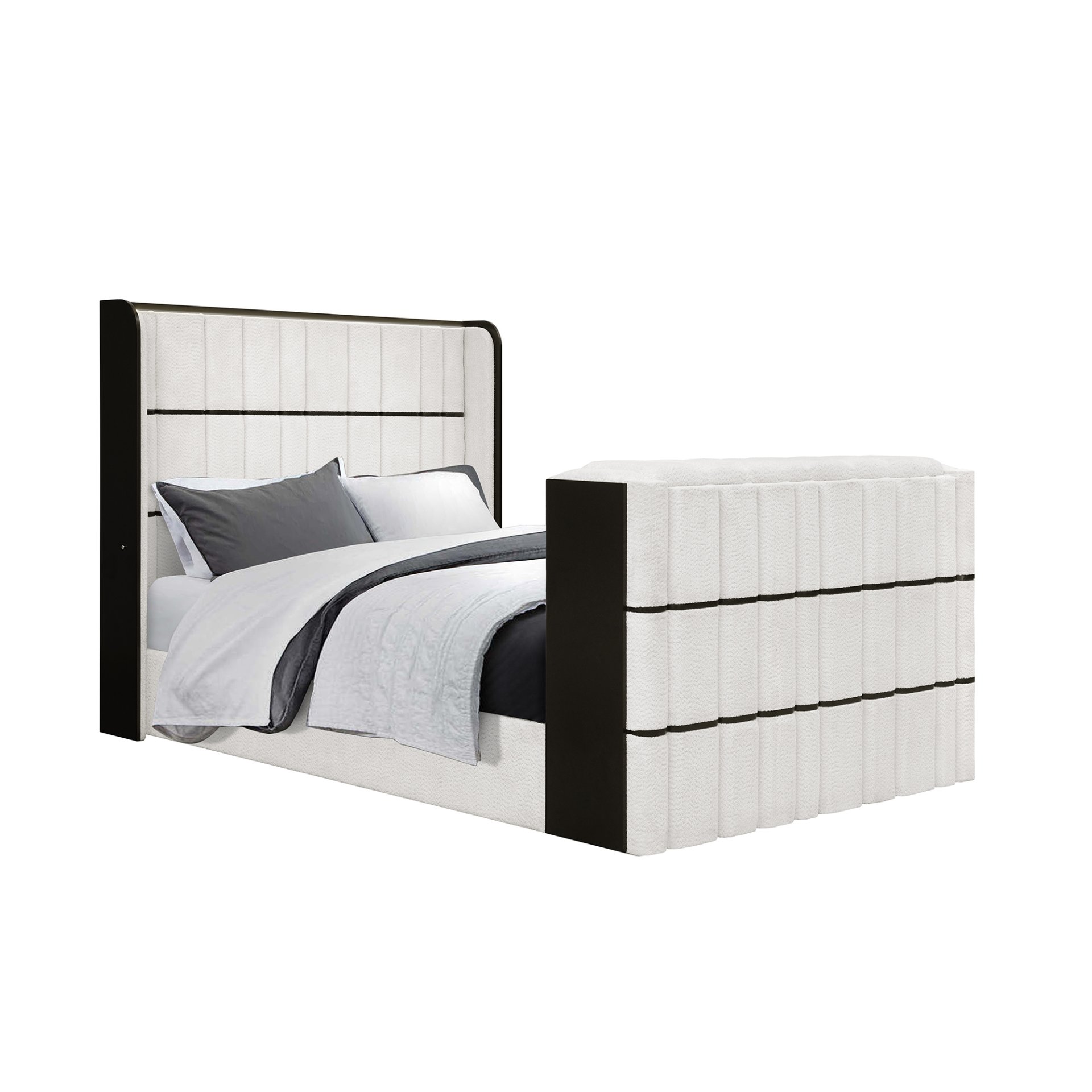 Isaiah - Queen Bed With 50" TV Lift LED, Speakers And Fireplace - White / Black - Image 9