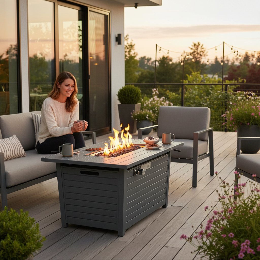 Propane Outdoor Fire Pit Table With Lid Durable Construction - Gray - Image 10