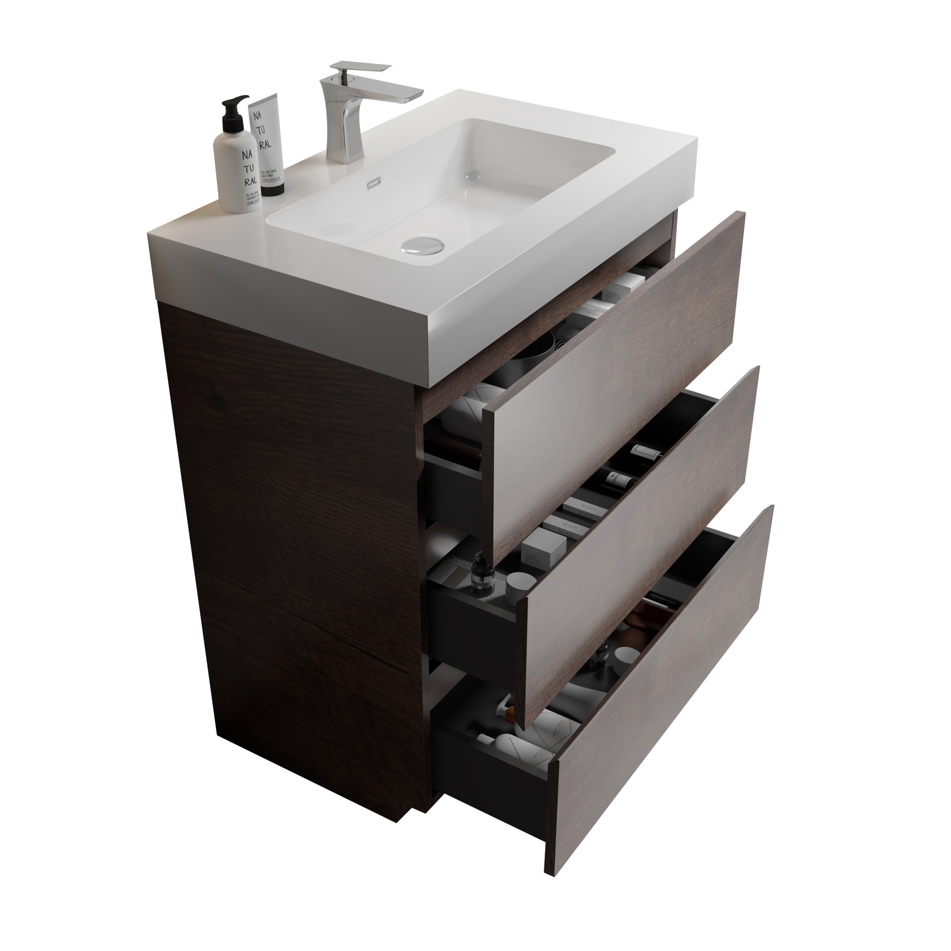 Alice - 30" Bathroom Vanity With Sink, Large Storage Freestanding Bathroom Vanity For Modern Bathroom, One-Piece Sink Basin Without Drain And Faucet - White / Walnut - Image 6