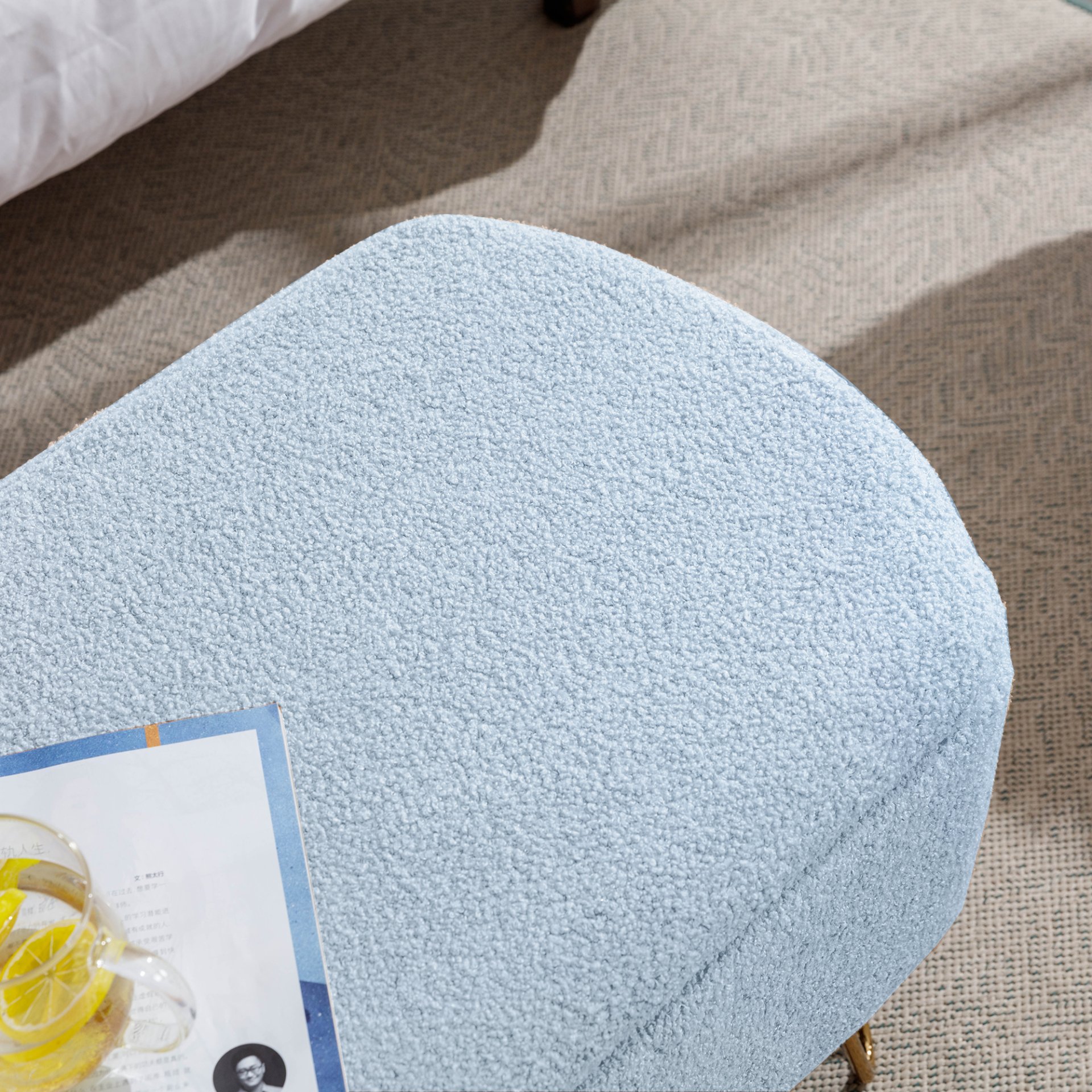 Storage Ottoman Bench For End Of Bed Gold Legs, Modern Gray Faux Fur Entryway Bench Upholstered Padded With Storage For Living Room Bedroom - Blue - Image 14