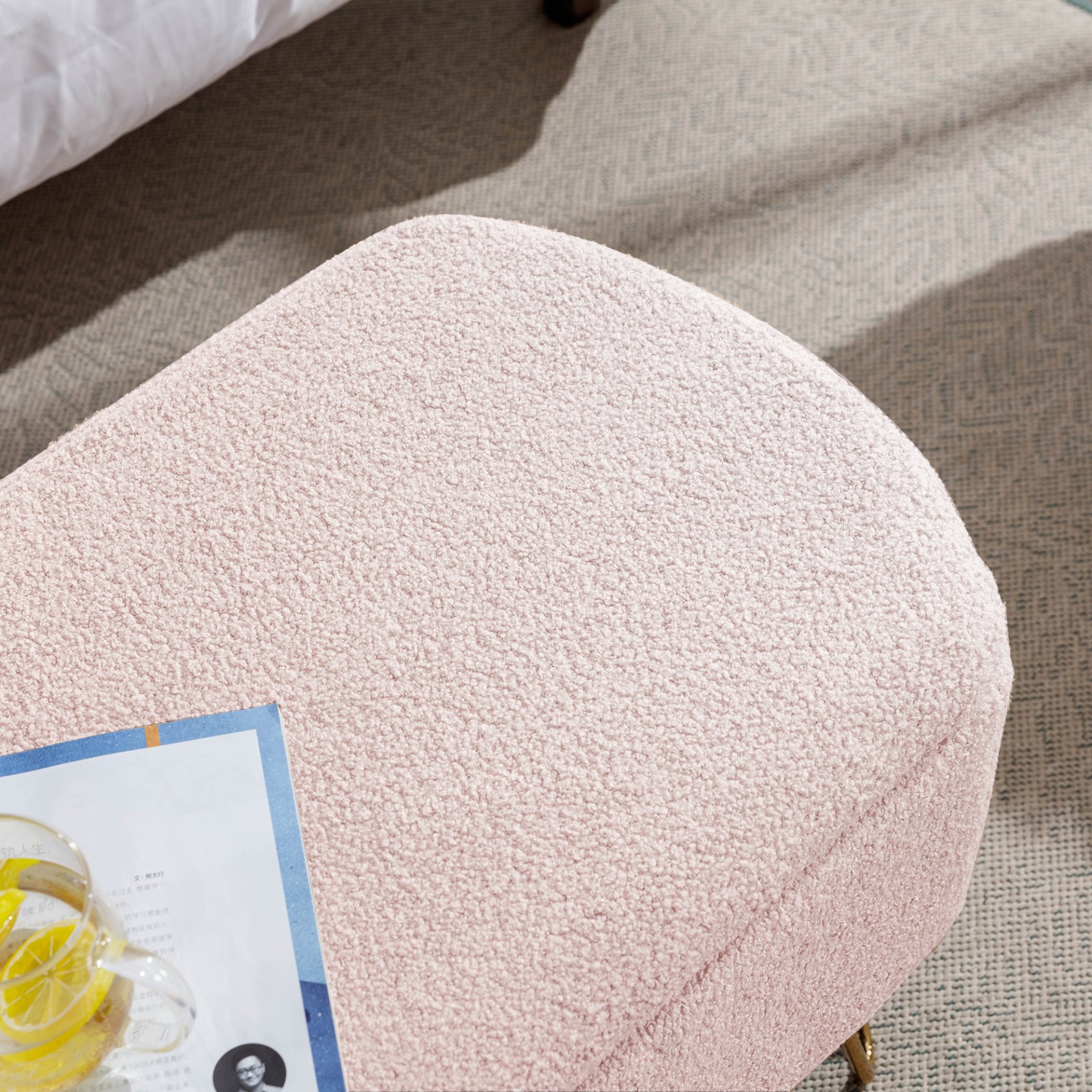 Storage Ottoman Bench For End Of Bed Gold Legs, Modern Gray Faux Fur Entryway Bench Upholstered Padded With Storage For Living Room Bedroom - Pink - Image 13