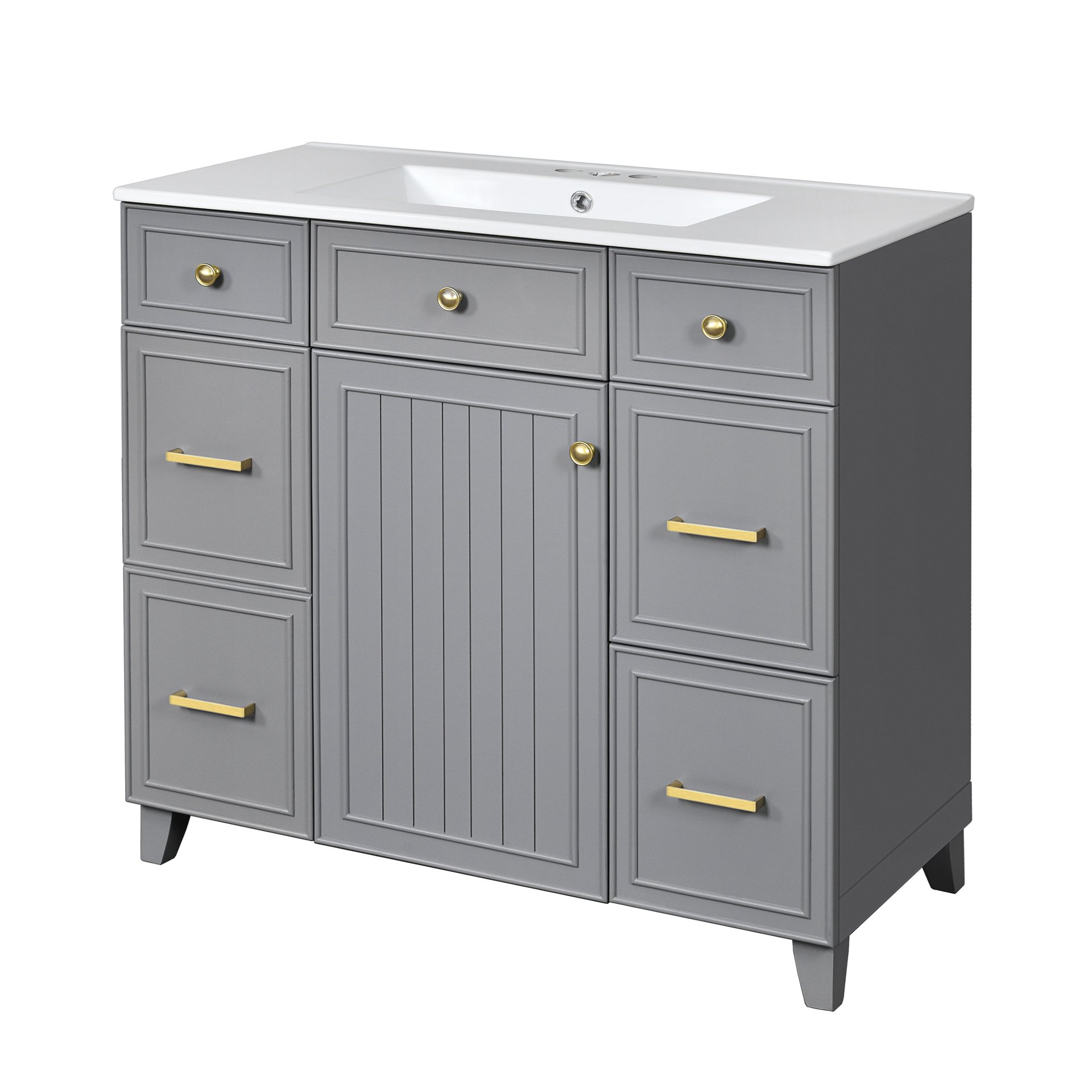 Bathroom Vanity With Sink, Soft Close Doors, Adjustable Shelves, 36" - Gray - Image 14