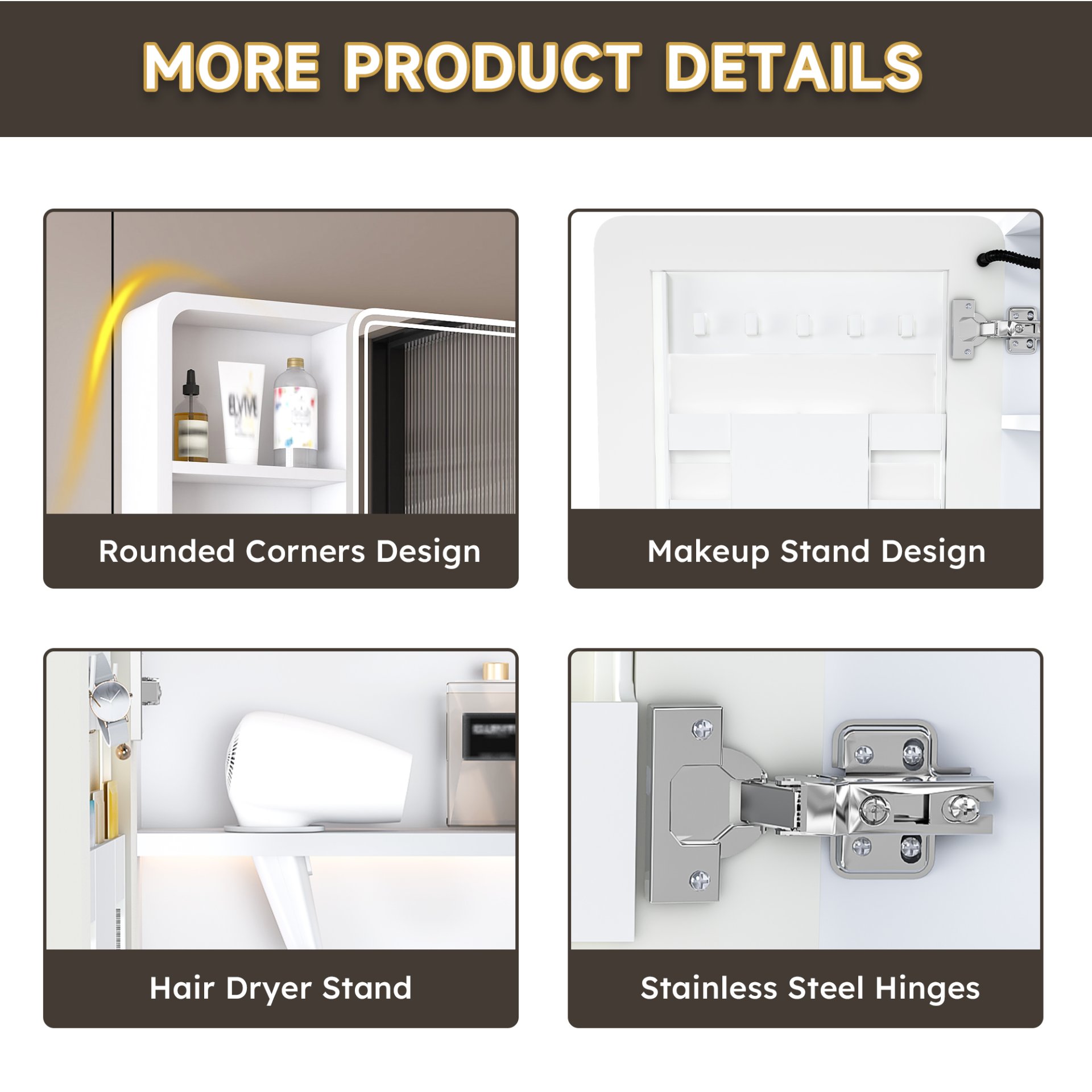 Aluminium Medicine Cabinet Mirror With 3 Colors LED Light And Defogging Function - White - Image 4