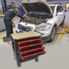 4 Drawers Multifunctional Tool Cart With Wheels And Wooden Top - Black / Red - Image 12