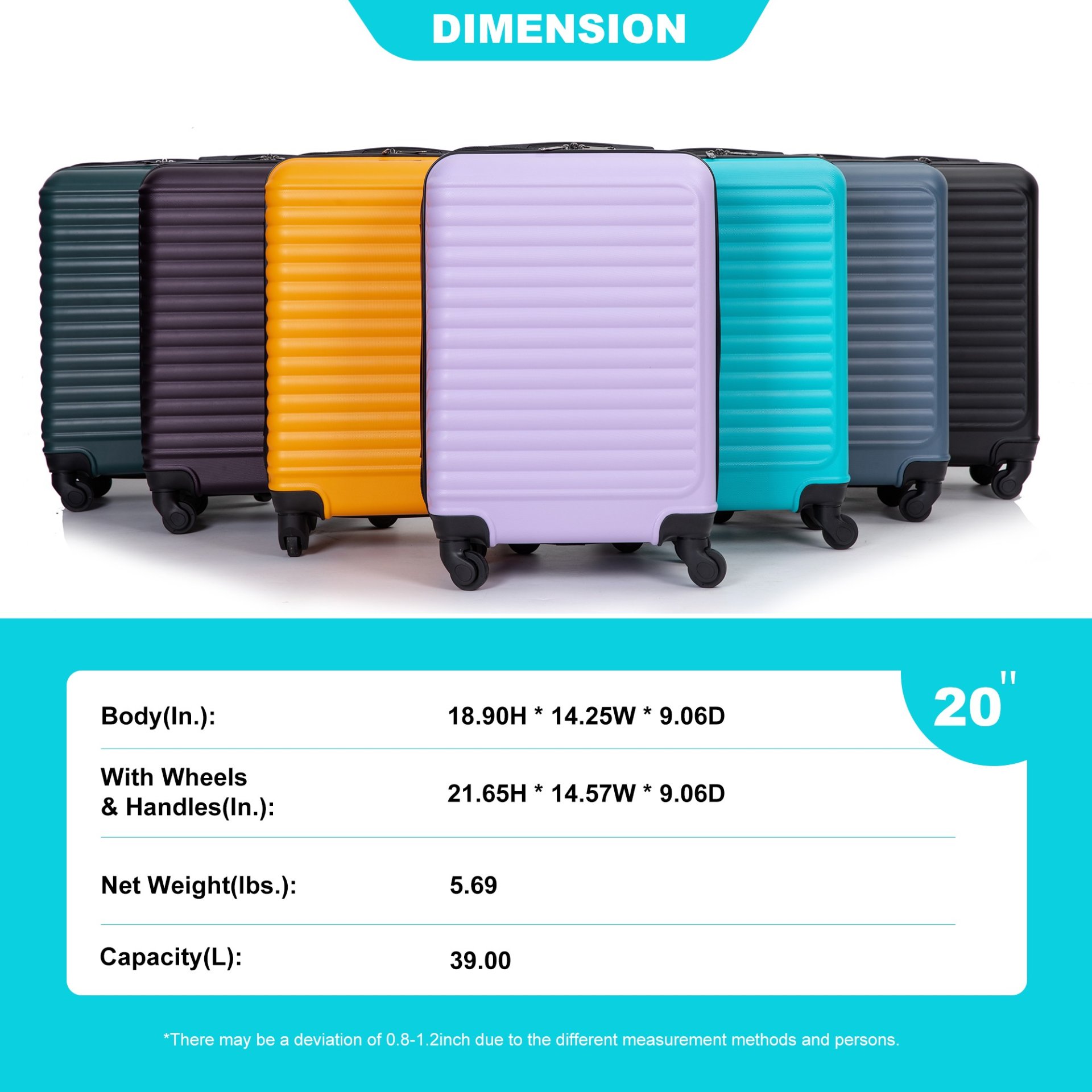 3 Piece Luggage Sets Lightweight Suitcase With Two Hooks, Spinner Wheels, Tsa Lock, (20/24/28) - Turquoise - Image 3