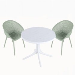 2 Lounge Chair Set With Round Table - Pale Green / White