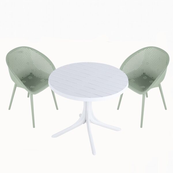 2 Lounge Chair Set With Round Table - Pale Green / White